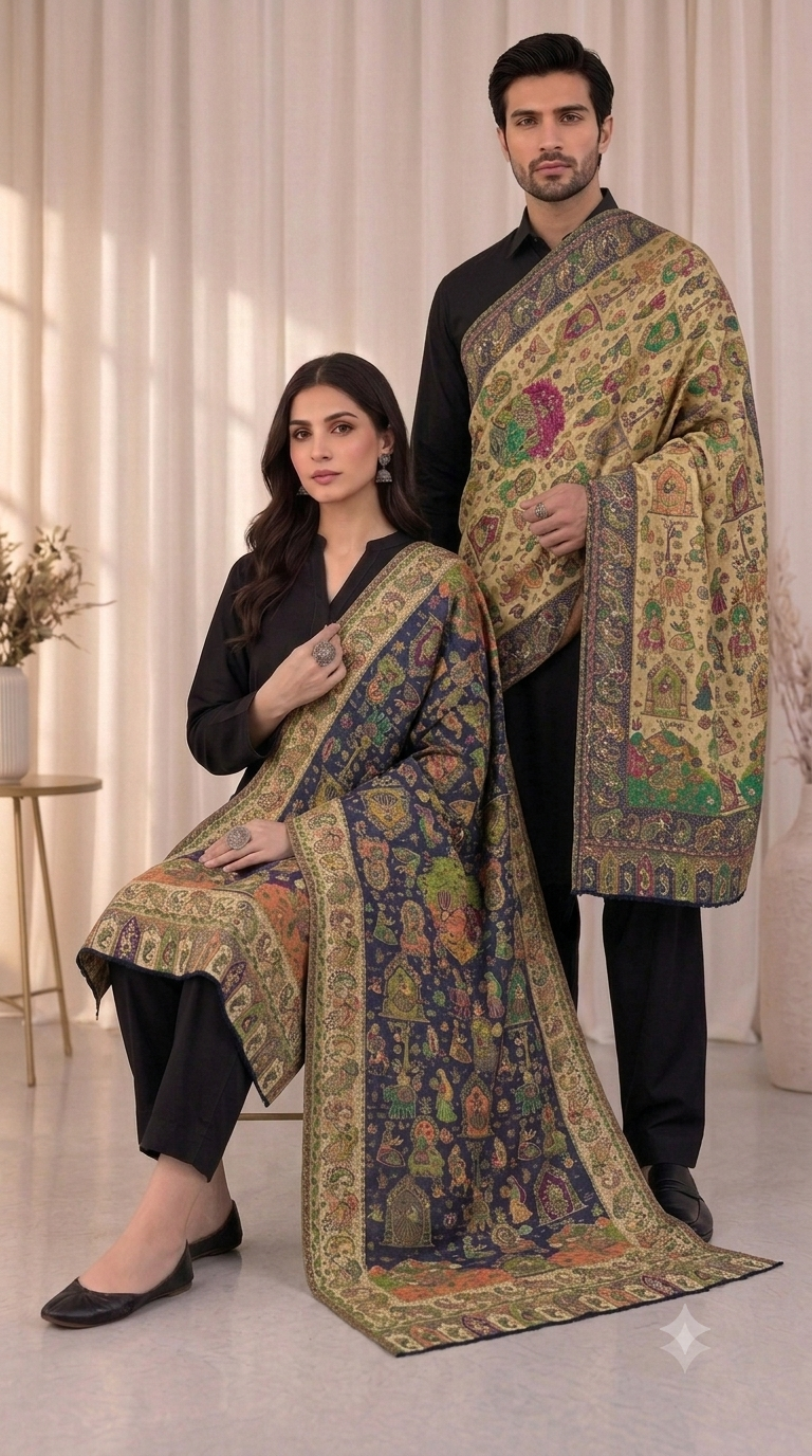 Heritage Reverie Semi Pashmina Reversible Stoles With Currated Box Packaging