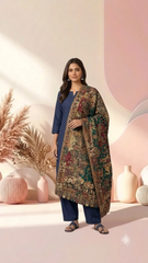 Heritage Motif Non-Reversible Semi-Pashmina Stole - Pack of 1 With Premium  Curated Box Packaging