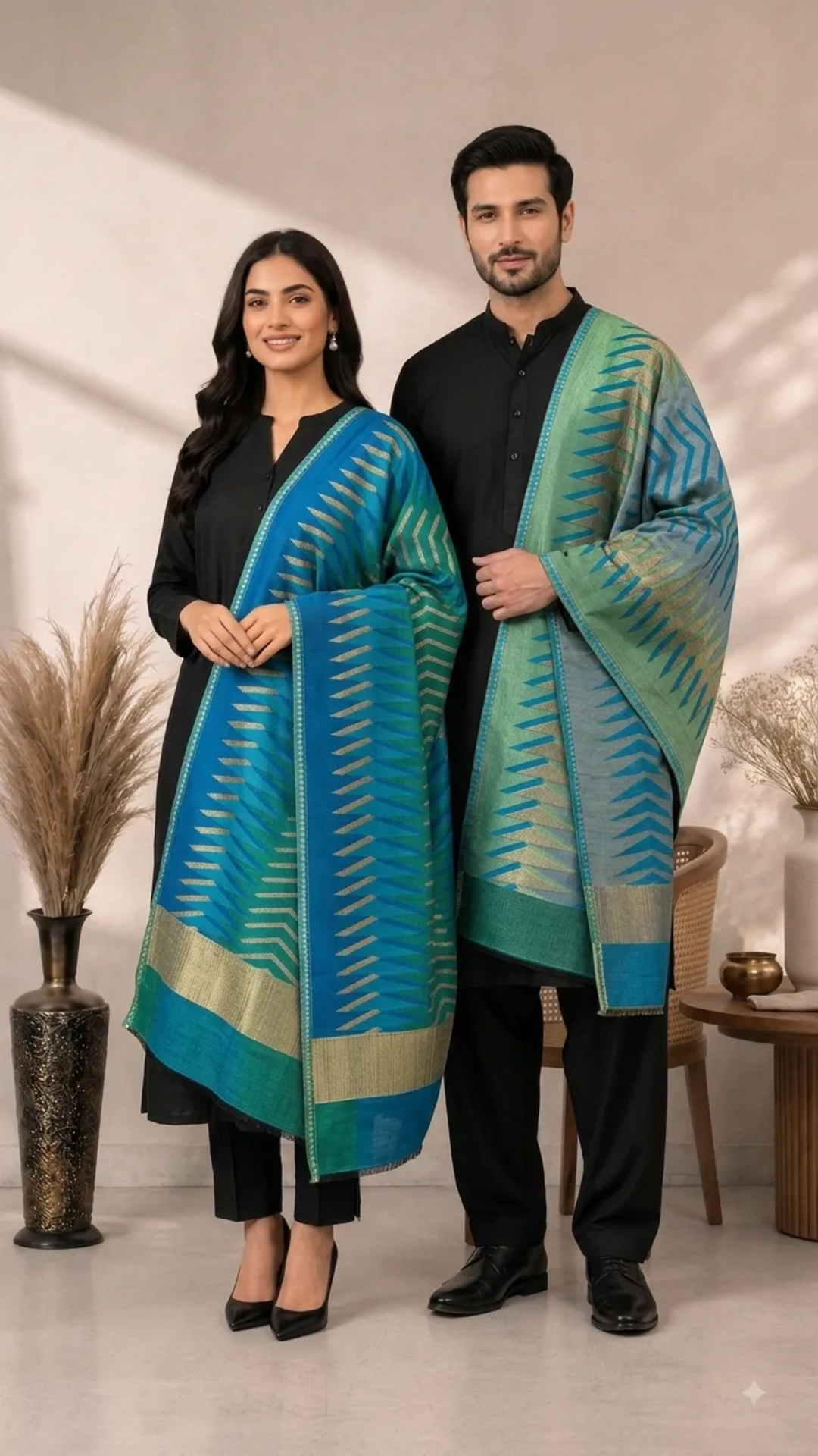 Moonlight reversible Ikkat Unisex Stoles - Pack of 1 With Premium Curated Box Packaging