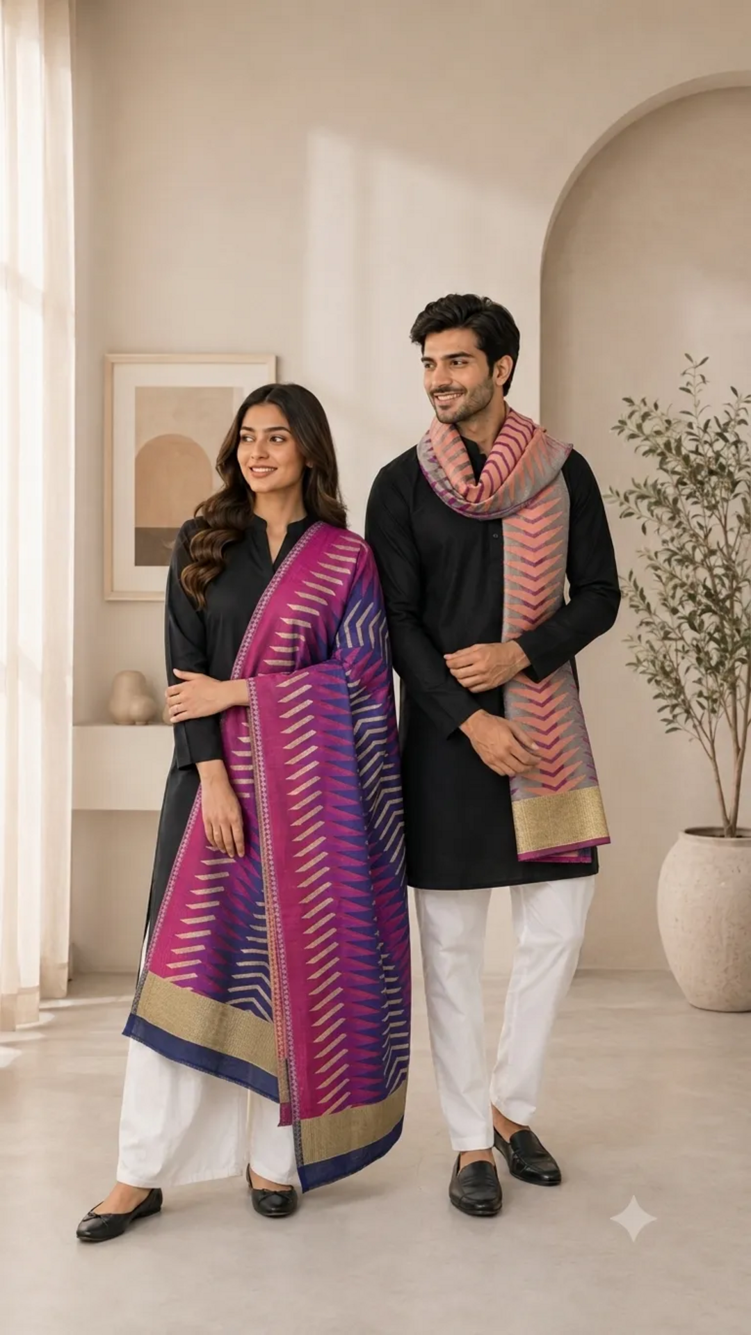 Moonlight reversible Ikkat Unisex Stoles - Pack of 1 With Premium Curated Box Packaging