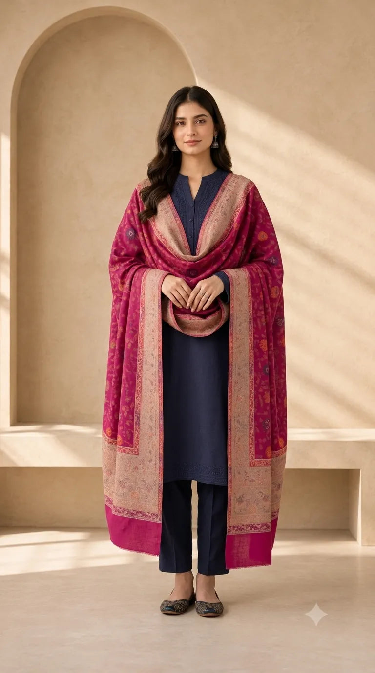Non Reversible Semi Pashmina Unisex Stole - Pack of 1 With Premium  Curated Box Packaging