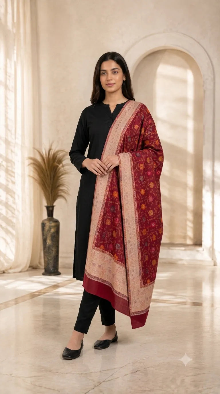 Non Reversible Semi Pashmina Unisex Stole - Pack of 1 With Premium  Curated Box Packaging