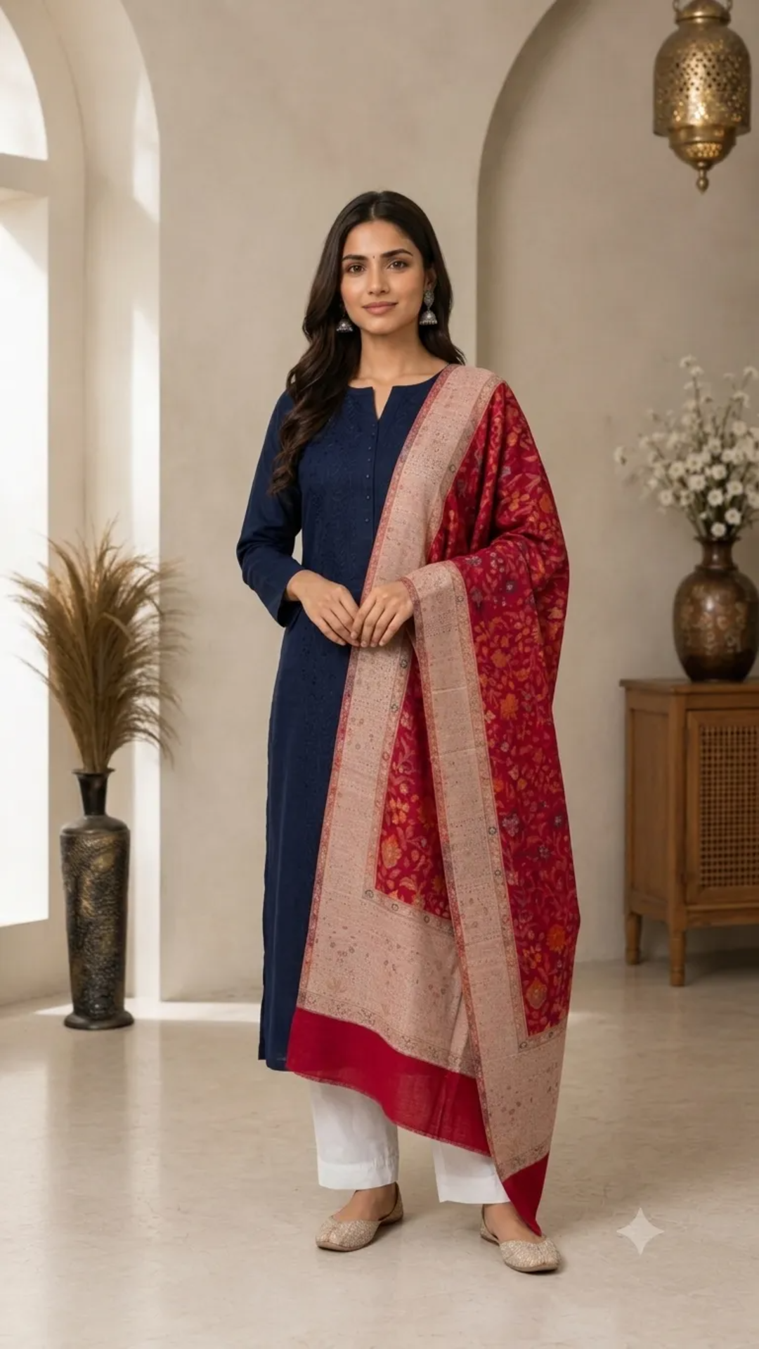 Timeless Beauty Semi Pashmina Non Reversible Unisex Stole - Pack of 1 With Premium  Curated Box Packaging