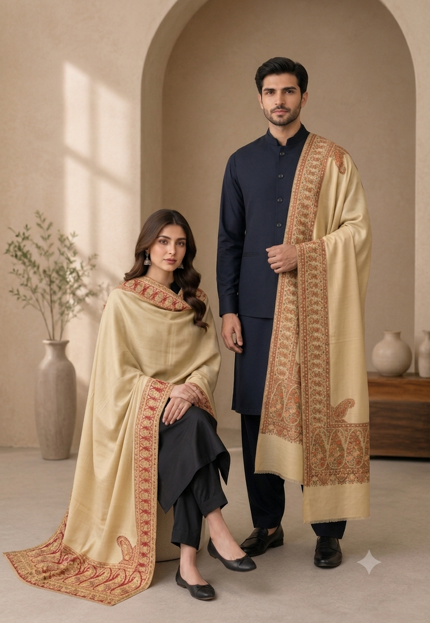 Reversible Semi Pashmina Unisex Shawls - Pack of 1 With Premium  Curated Box Packaging