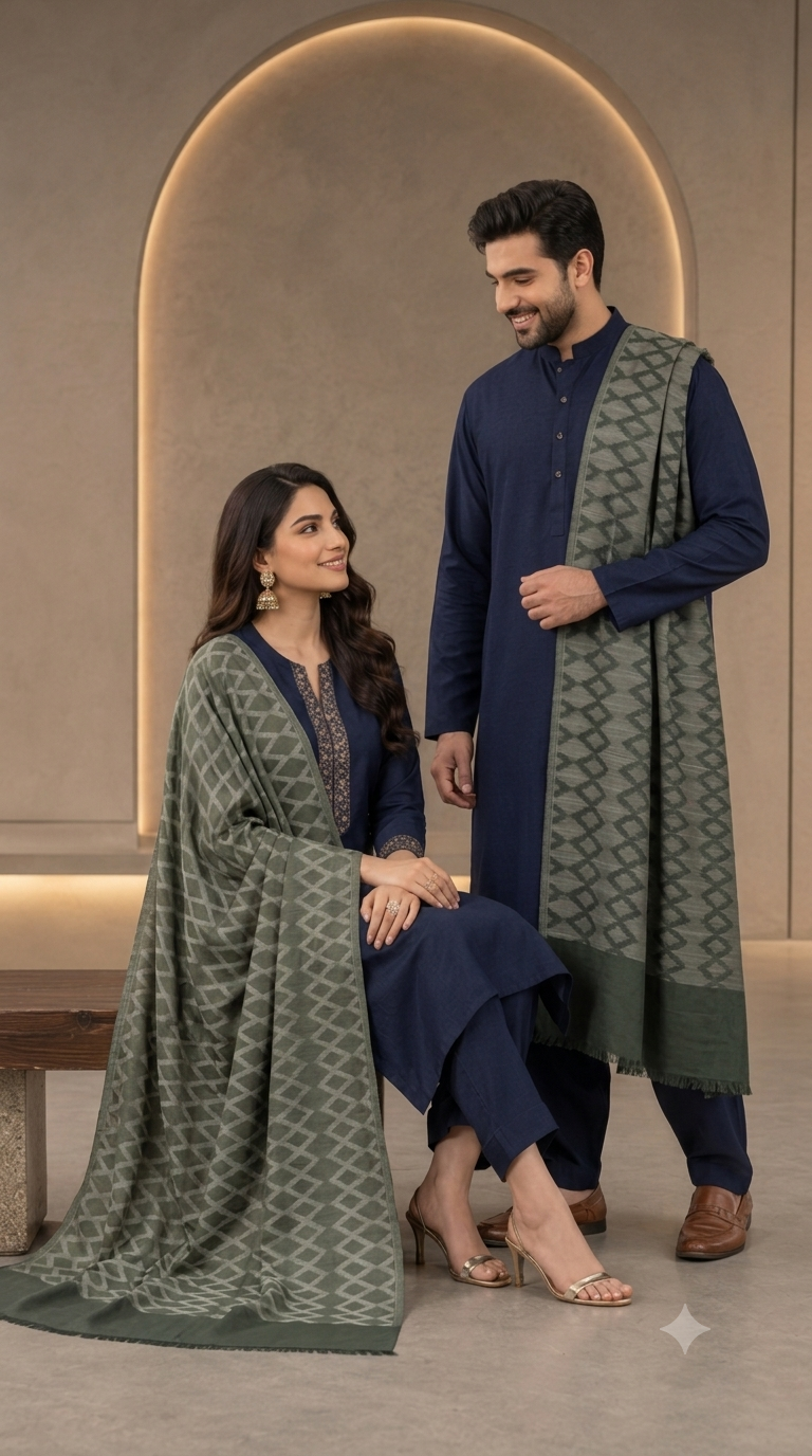 Geometric Grace Reversible Semi Pashmina Unisex Stoles - Pack of 1 With Premium  Curated Box Packaging