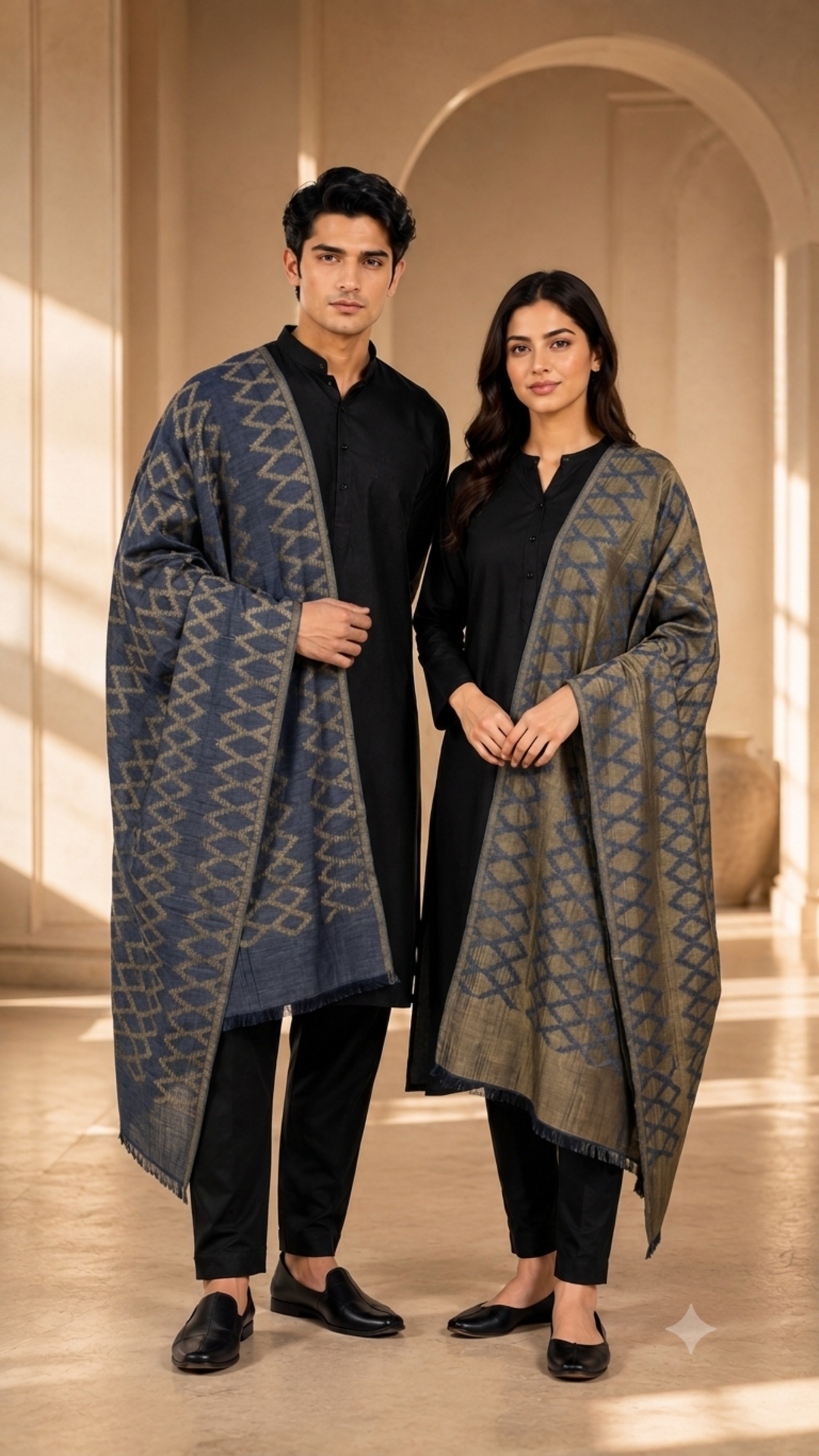 Geometric Pattern  Shimmering Zari   Reversible Semi Pashmina Unisex Stoles - Pack of 1 With Premium  Curated Box Packaging