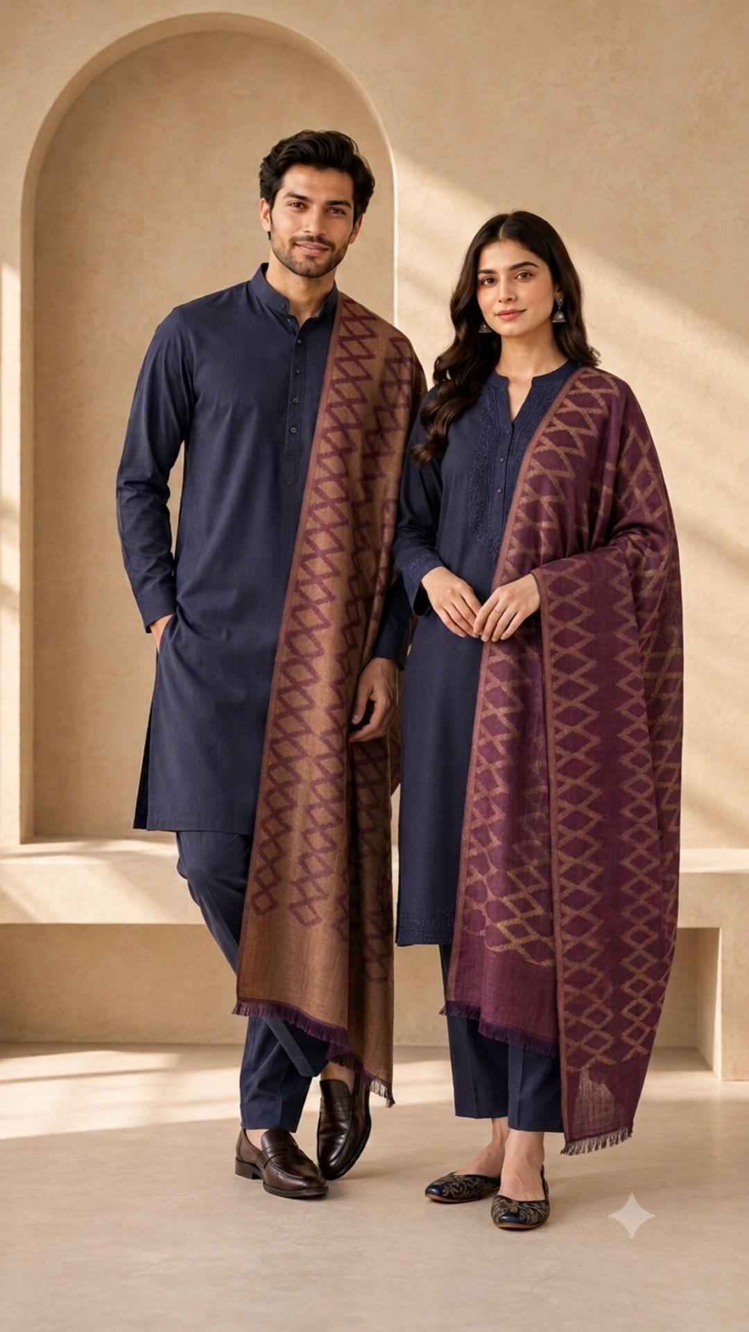 Geometric Pattern  Shimmering Zari   Reversible Semi Pashmina Unisex Stoles - Pack of 1 With Premium  Curated Box Packaging