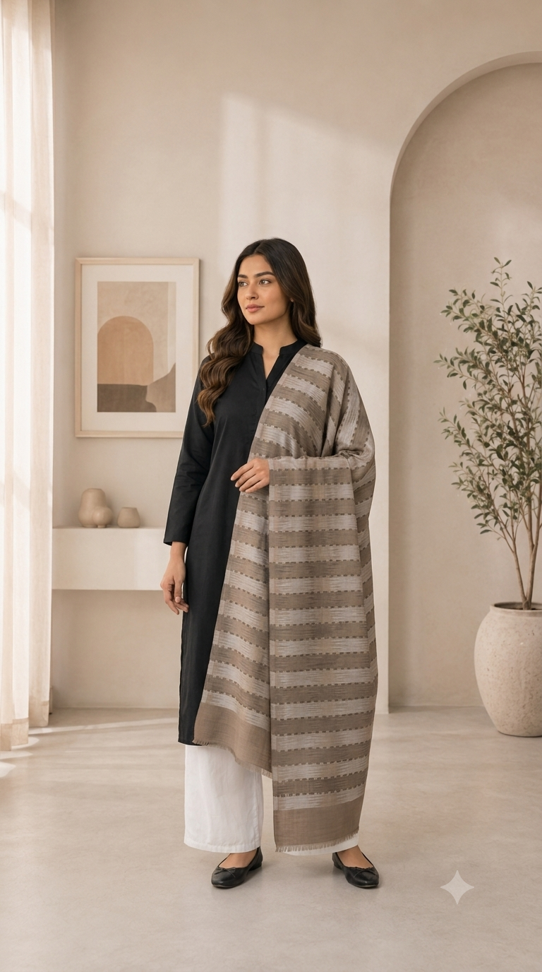 Non Reversible Semi Pashmina Unisex Stoles - Pack of 1 With Premium  Curated Box Packaging