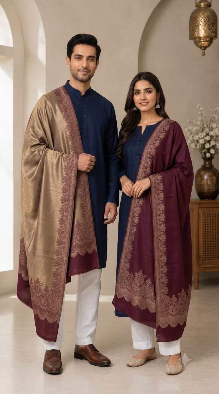Reversible Fine Wool Unisex Stoles - Pack of 1 With Premium  Curated Box Packaging
