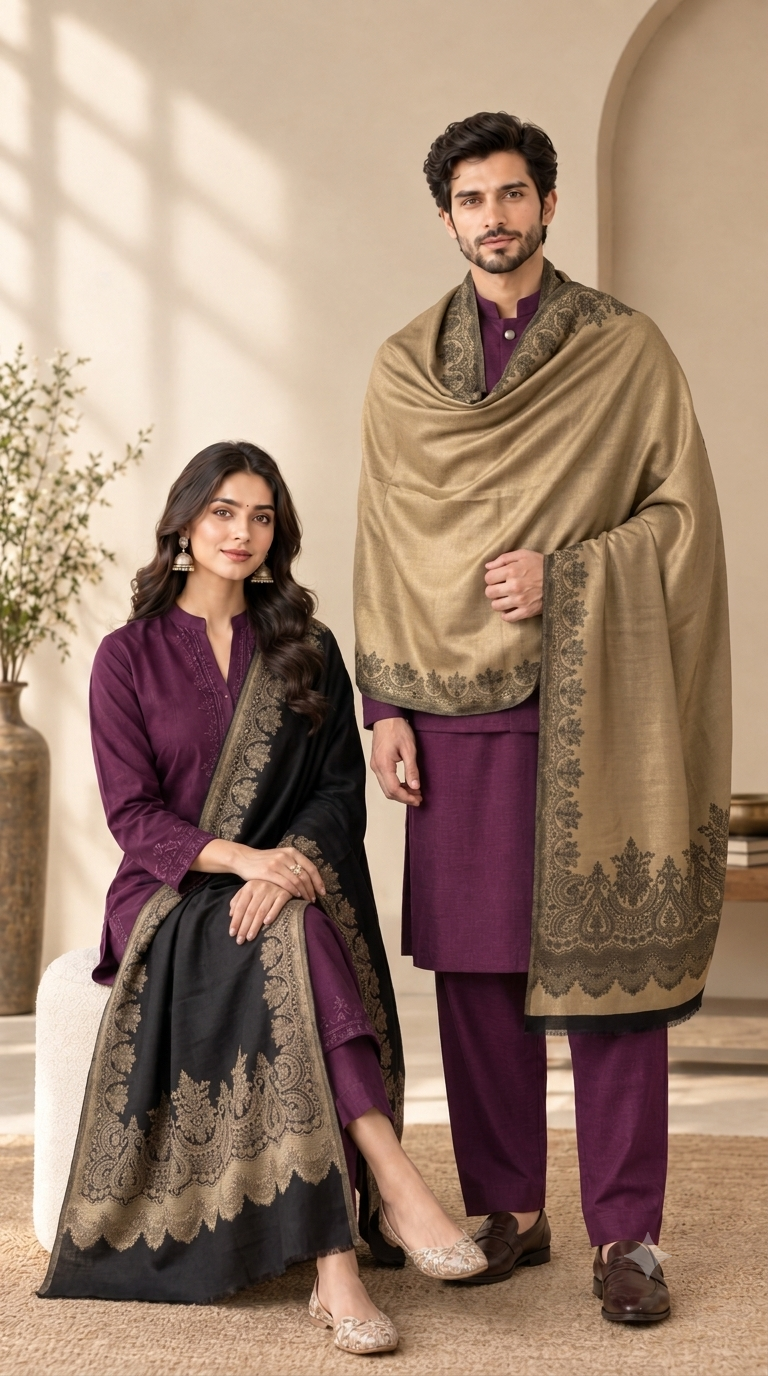 Reversible Fine Wool Unisex Stoles - Pack of 1 With Premium  Curated Box Packaging