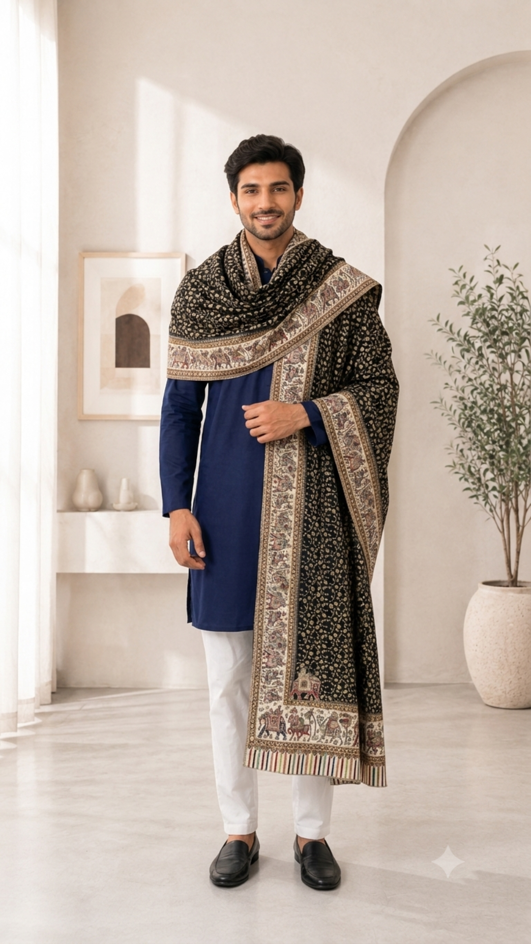 Non Reversible Zari Kani Cashmere Wool  Unisex Shawls - Pack of 1 With Premium  Curated Box Packaging