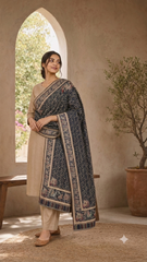 Non Reversible Zari Kani Cashmere Wool  Unisex Shawls - Pack of 1 With Premium  Curated Box Packaging