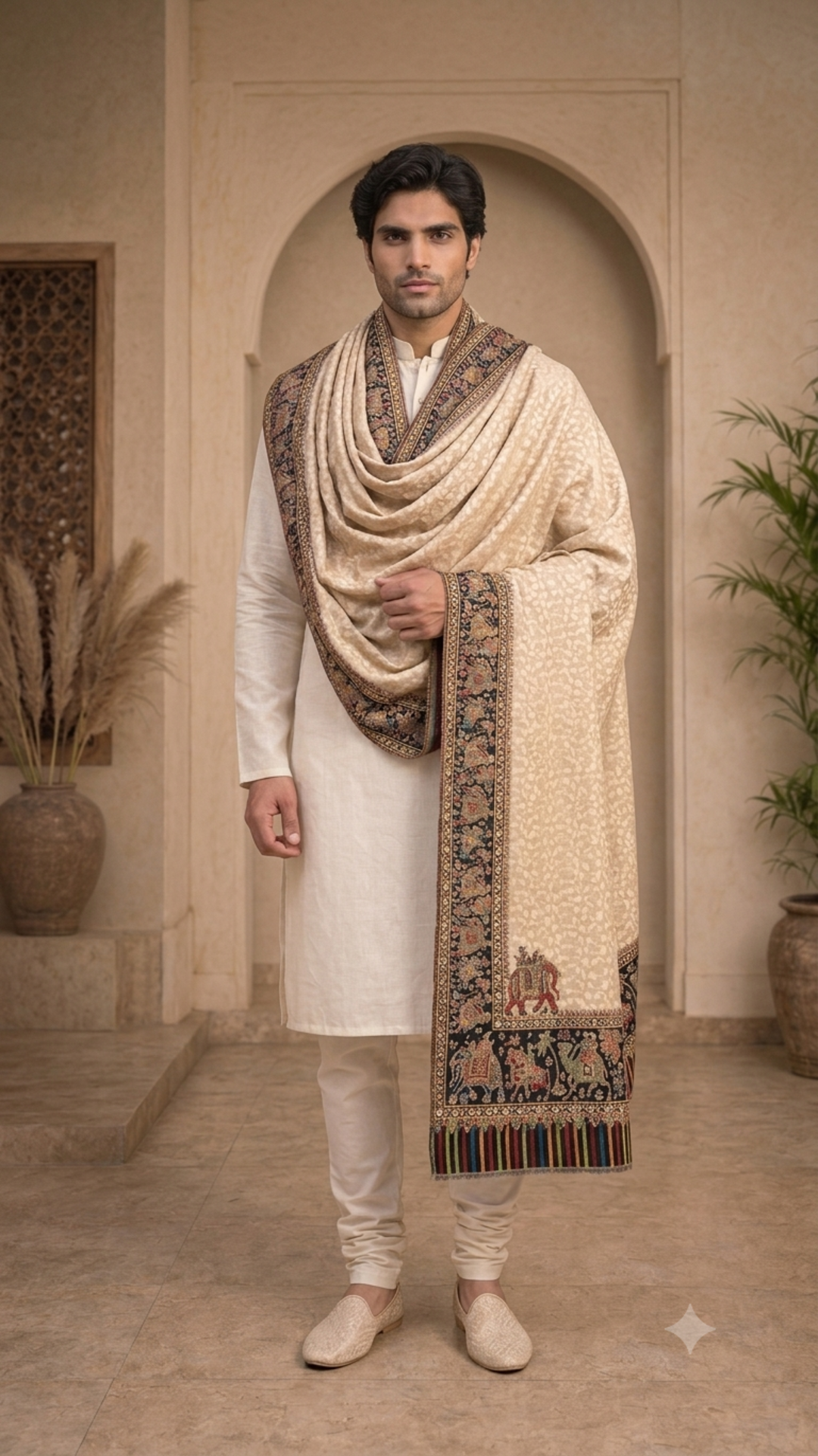 Non Reversible Zari Kani Cashmere Wool  Unisex Shawls - Pack of 1 With Premium  Curated Box Packaging