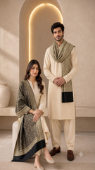 Reversible Zari Cashmere Wool  Unisex Stole - Pack of 1  With Curated Premium Box Packaging