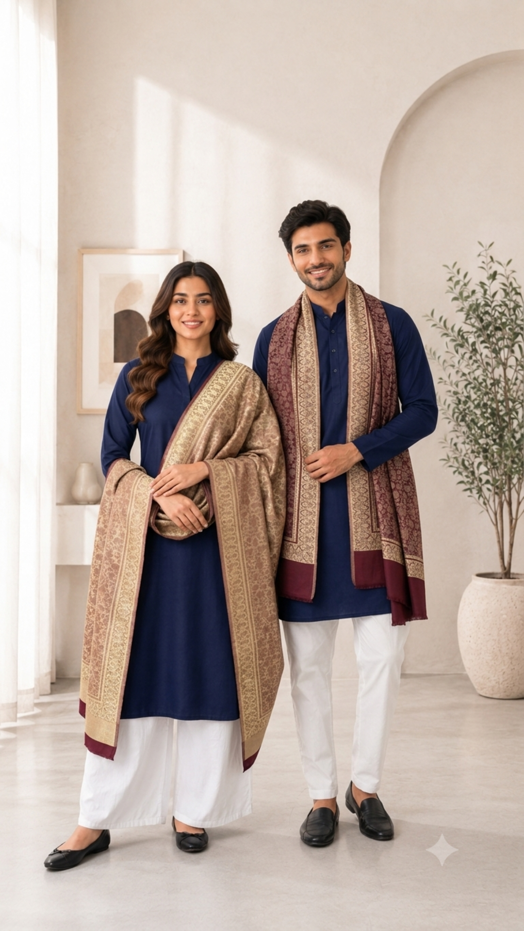 Reversible Zari Cashmere Wool  Unisex Stole - Pack of 1  With Curated Premium Box Packaging