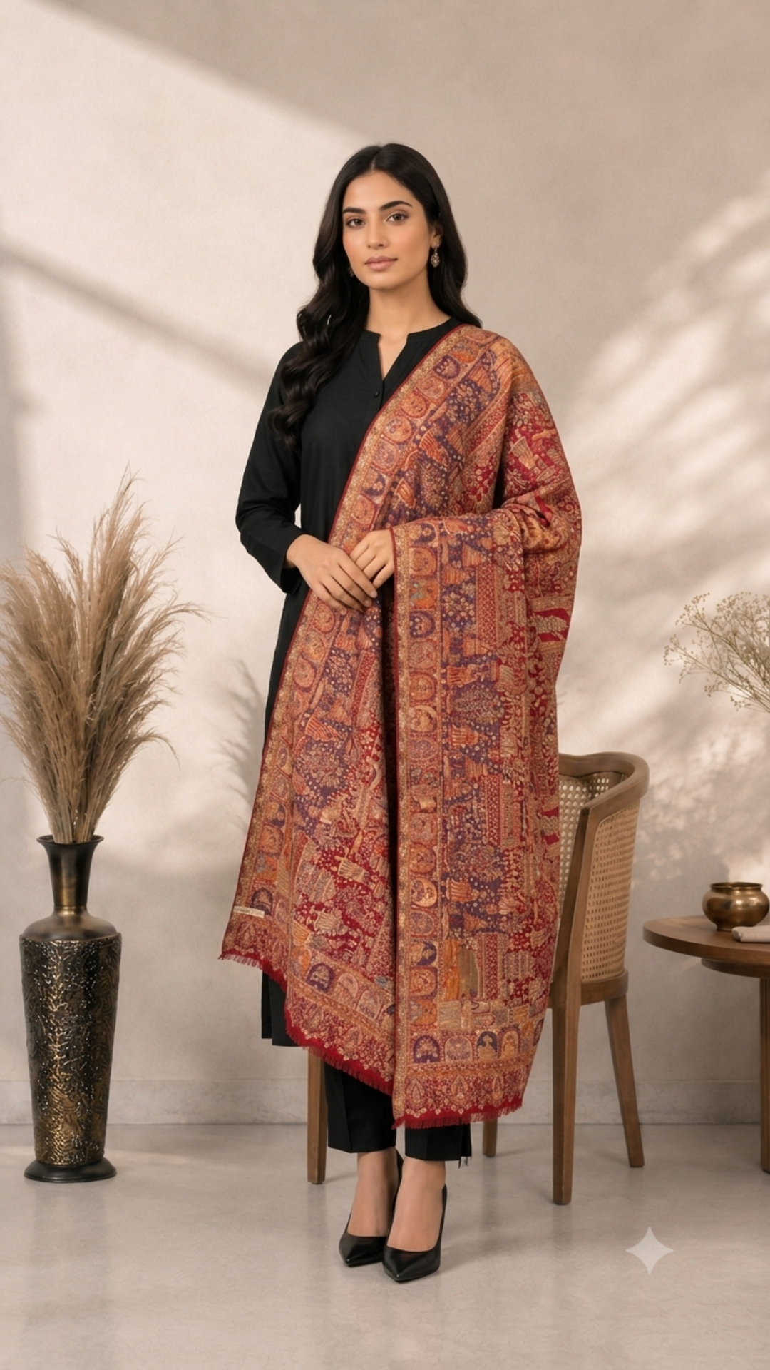 Non Reversible Kani Weaving Fine Wool  Unisex Shawls - Pack of 1 With Premium  Curated Box Packaging