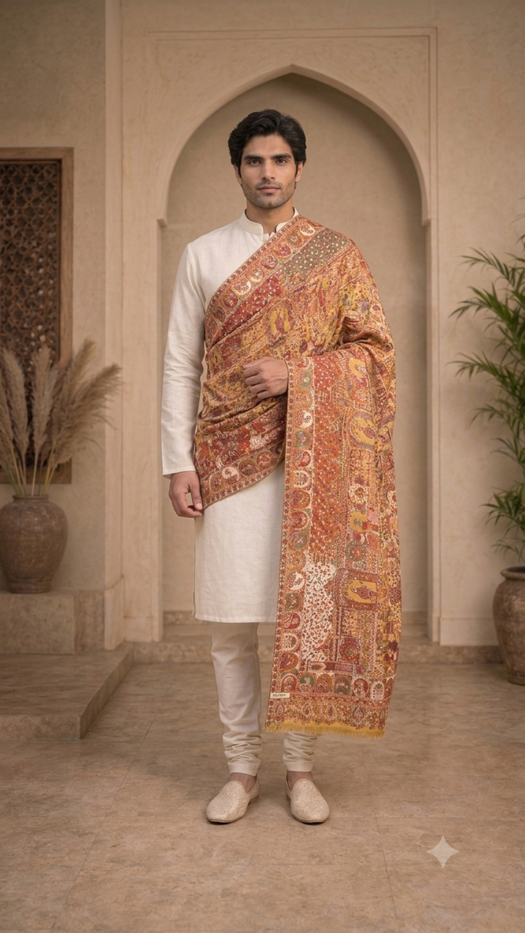 Non Reversible Kani Weaving Fine Wool  Unisex Shawls - Pack of 1 With Premium  Curated Box Packaging