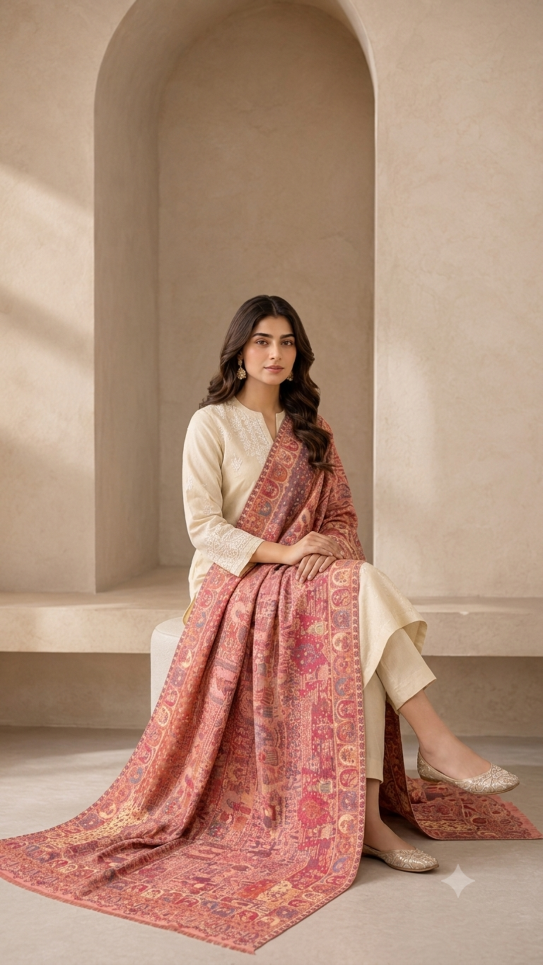 Non Reversible Kani Weaving Fine Wool  Unisex Shawls - Pack of 1 With Premium  Curated Box Packaging