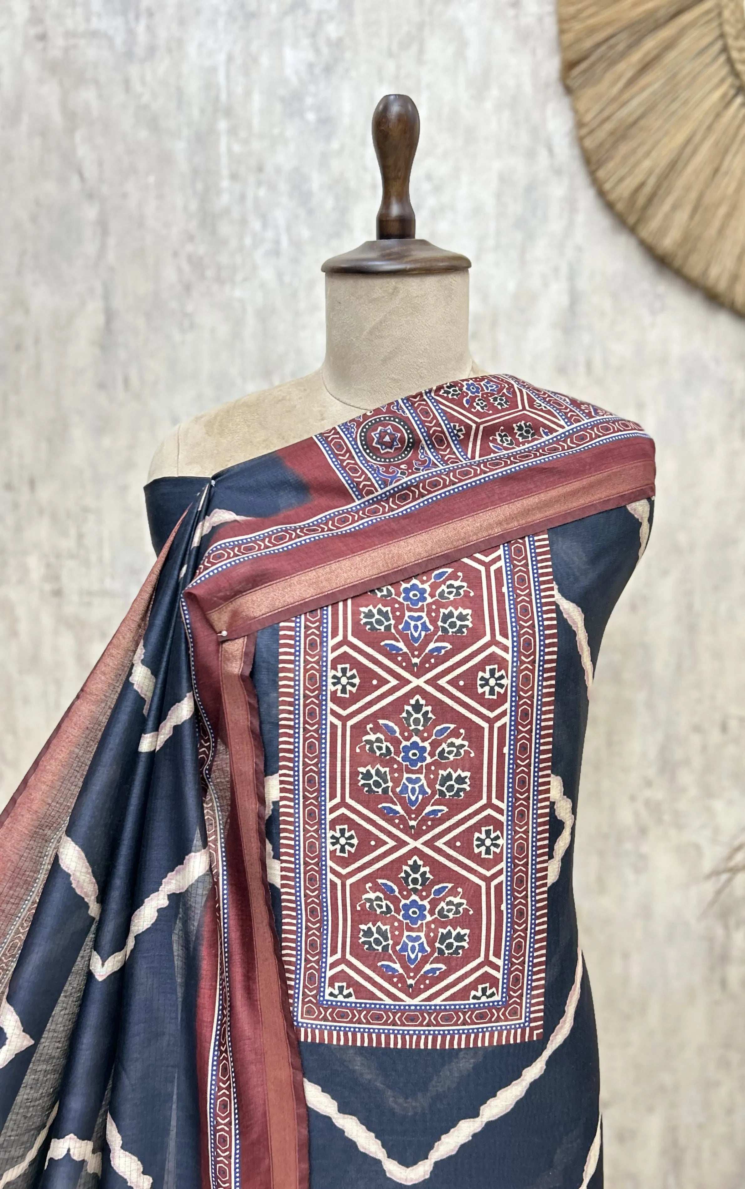 Heritage Chevron Maheshwari Cotton Unstitched Suit