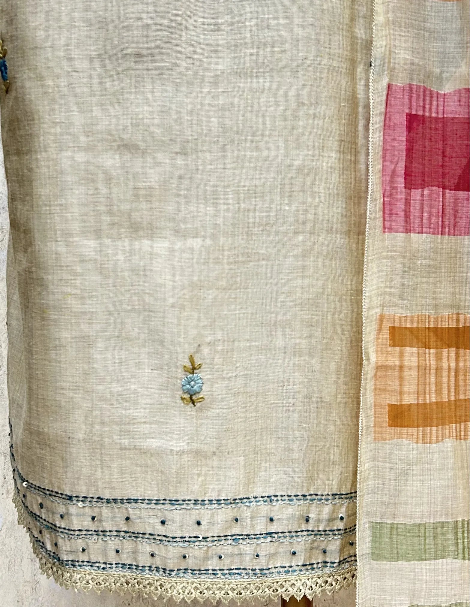 Graceful Dot Design Jamdani linen Unstitched Suit