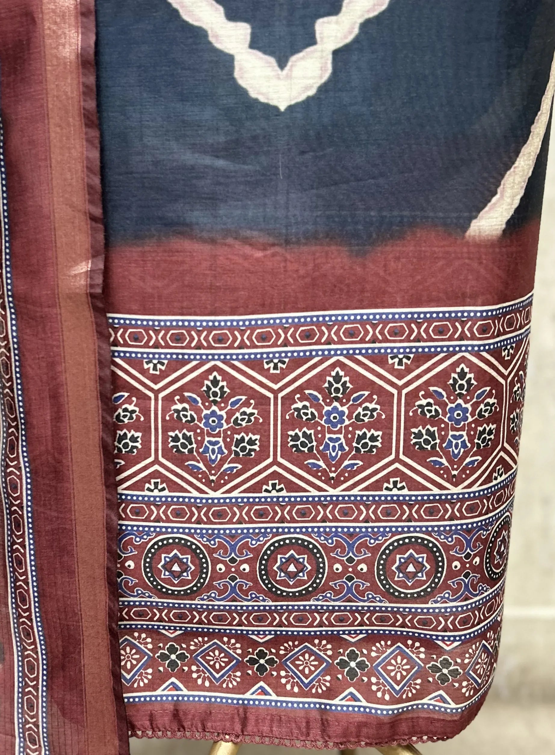 Heritage Chevron Maheshwari Cotton Unstitched Suit