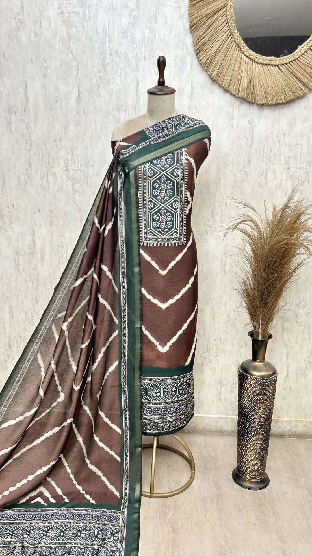 Heritage Chevron Maheshwari Cotton Unstitched Suit