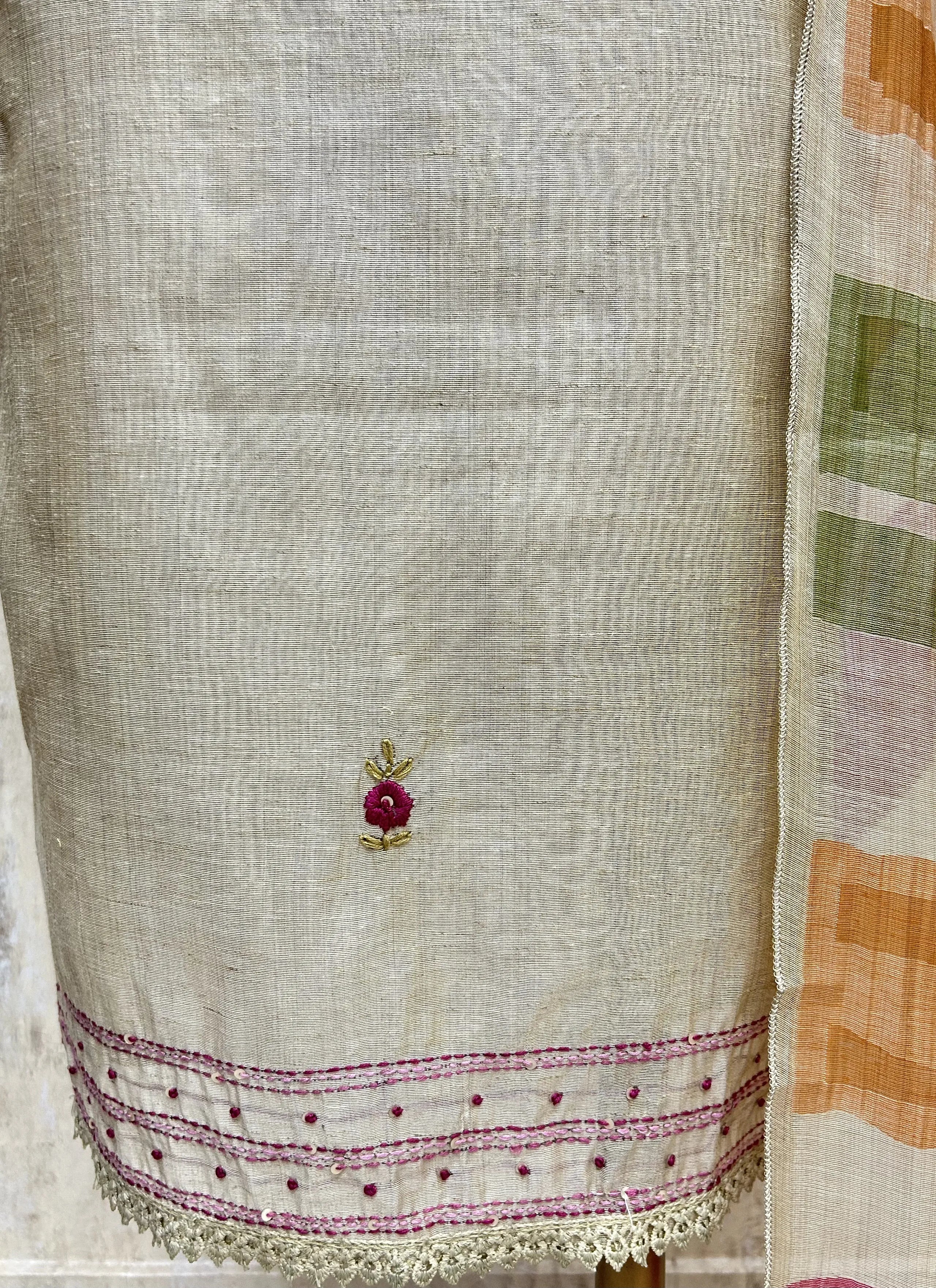 Graceful Dot Design Jamdani linen Unstitched Suit