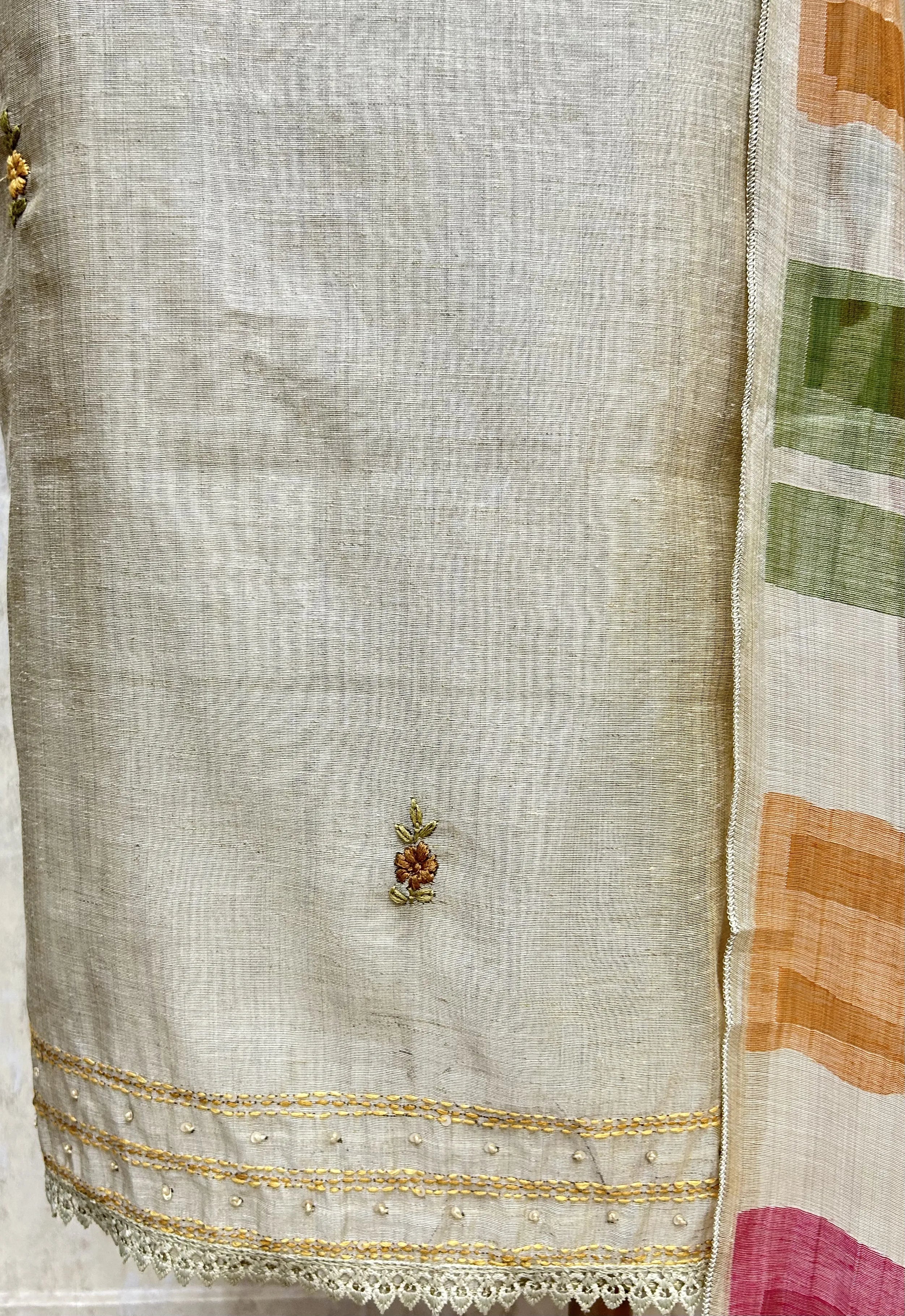 Graceful Dot Design Jamdani linen Unstitched Suit