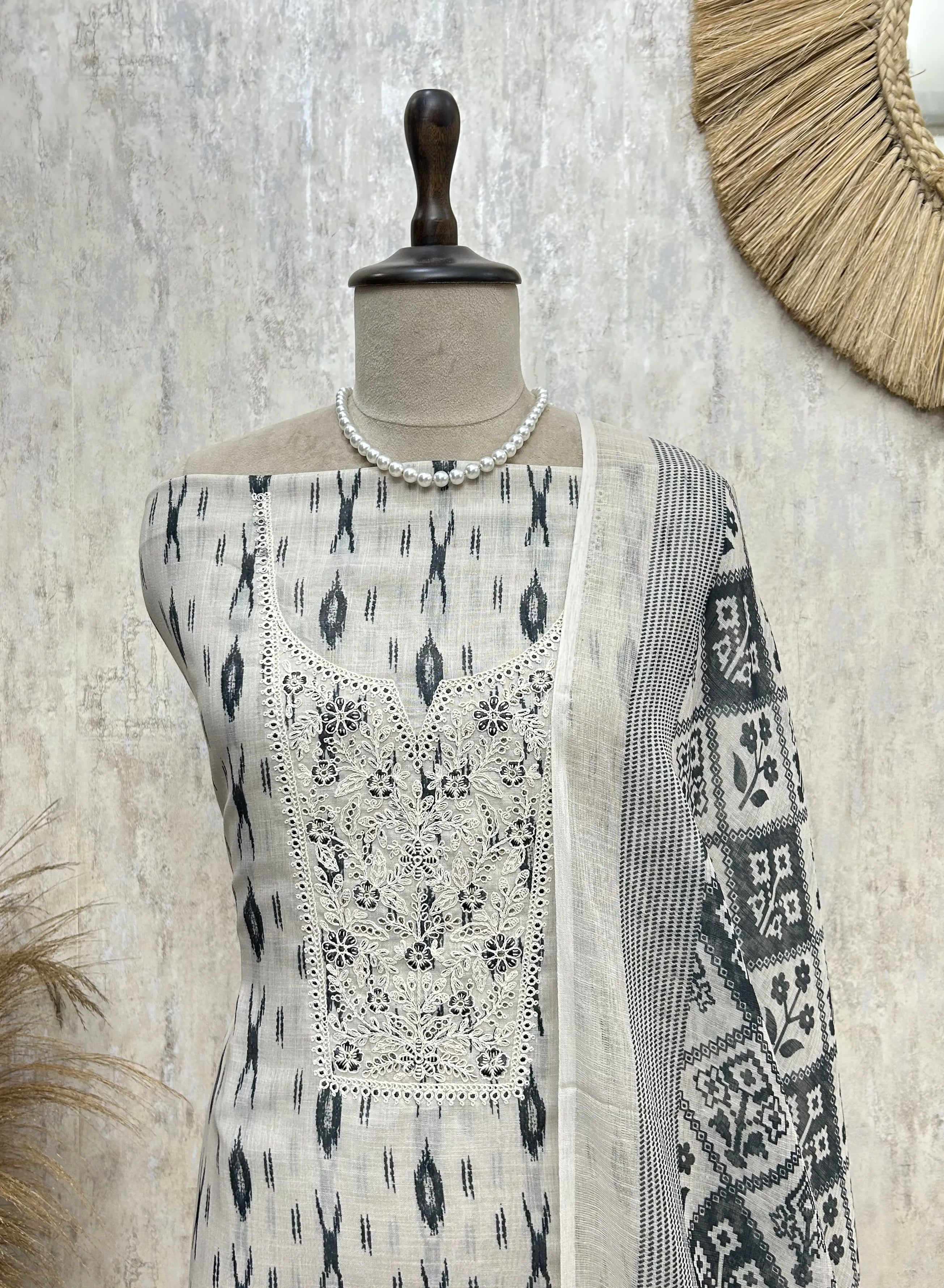Serene Ethnic Style Linen Cotton Unstitched Suit