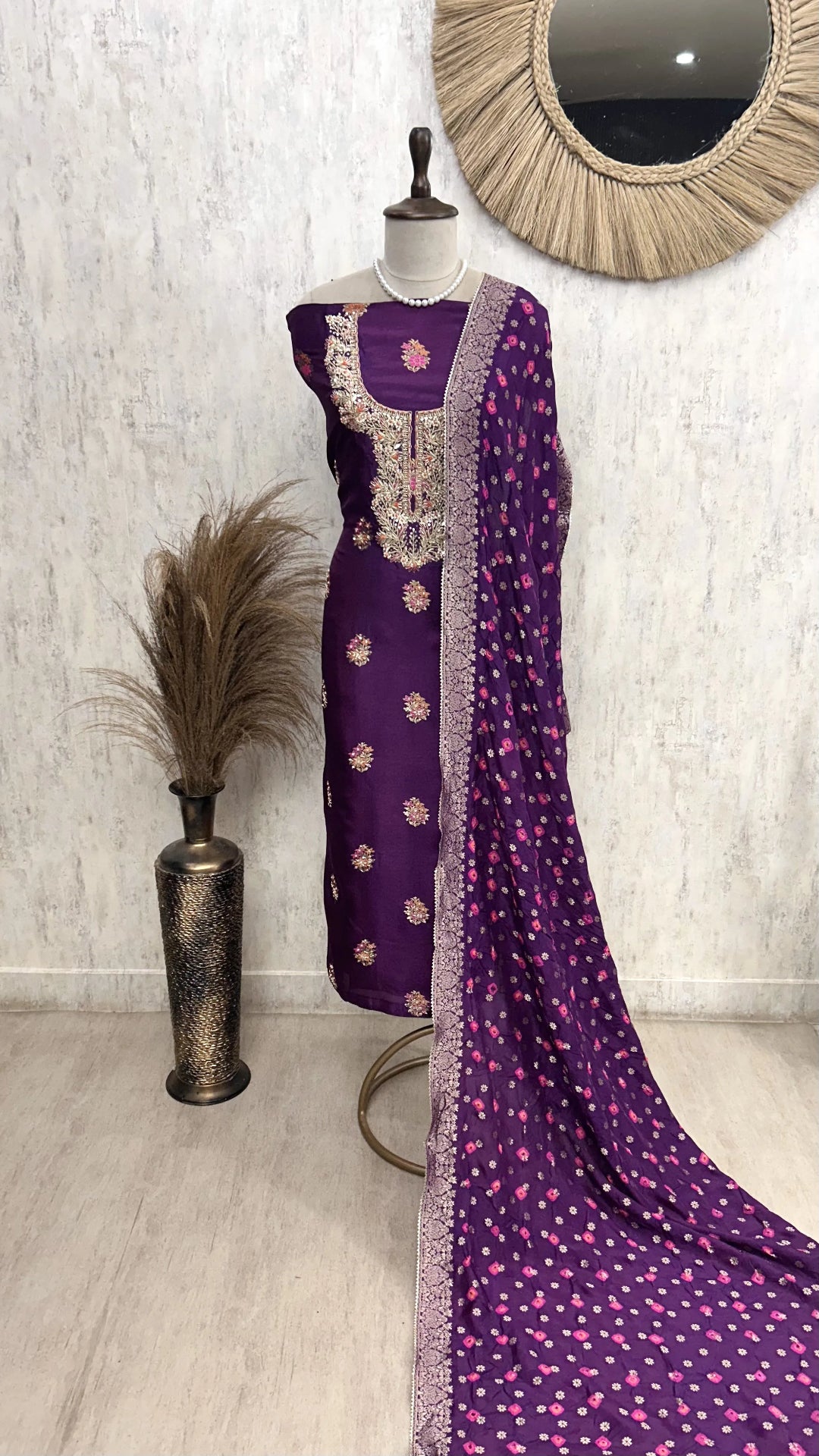 Unstitched Dola Silk Suit Set With Dola Silk Dupatta