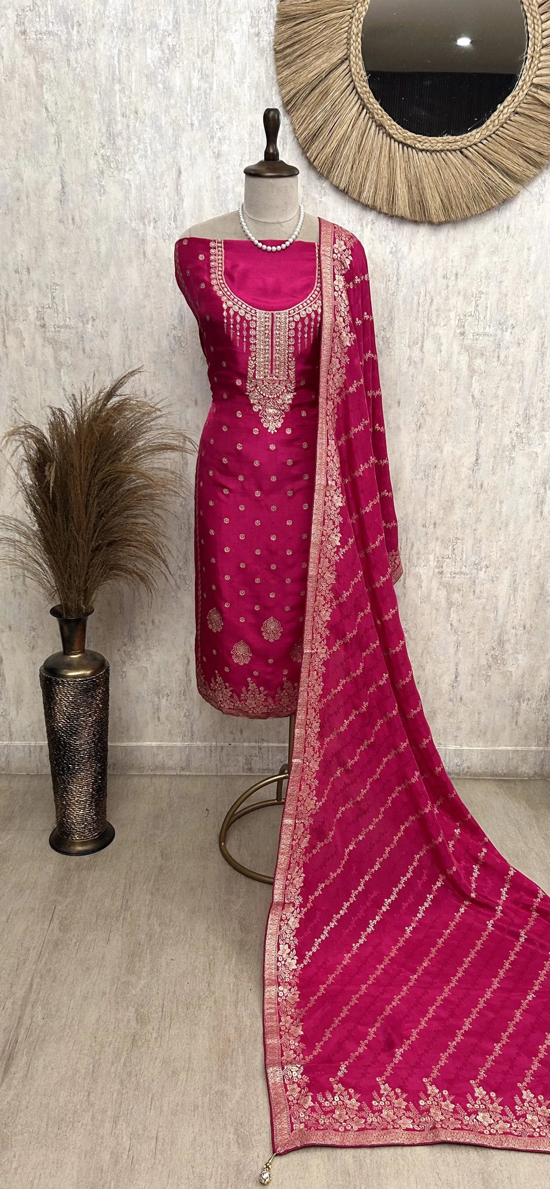 Dola Silk Unstitched Suit Set With Dola Silk Dupatta