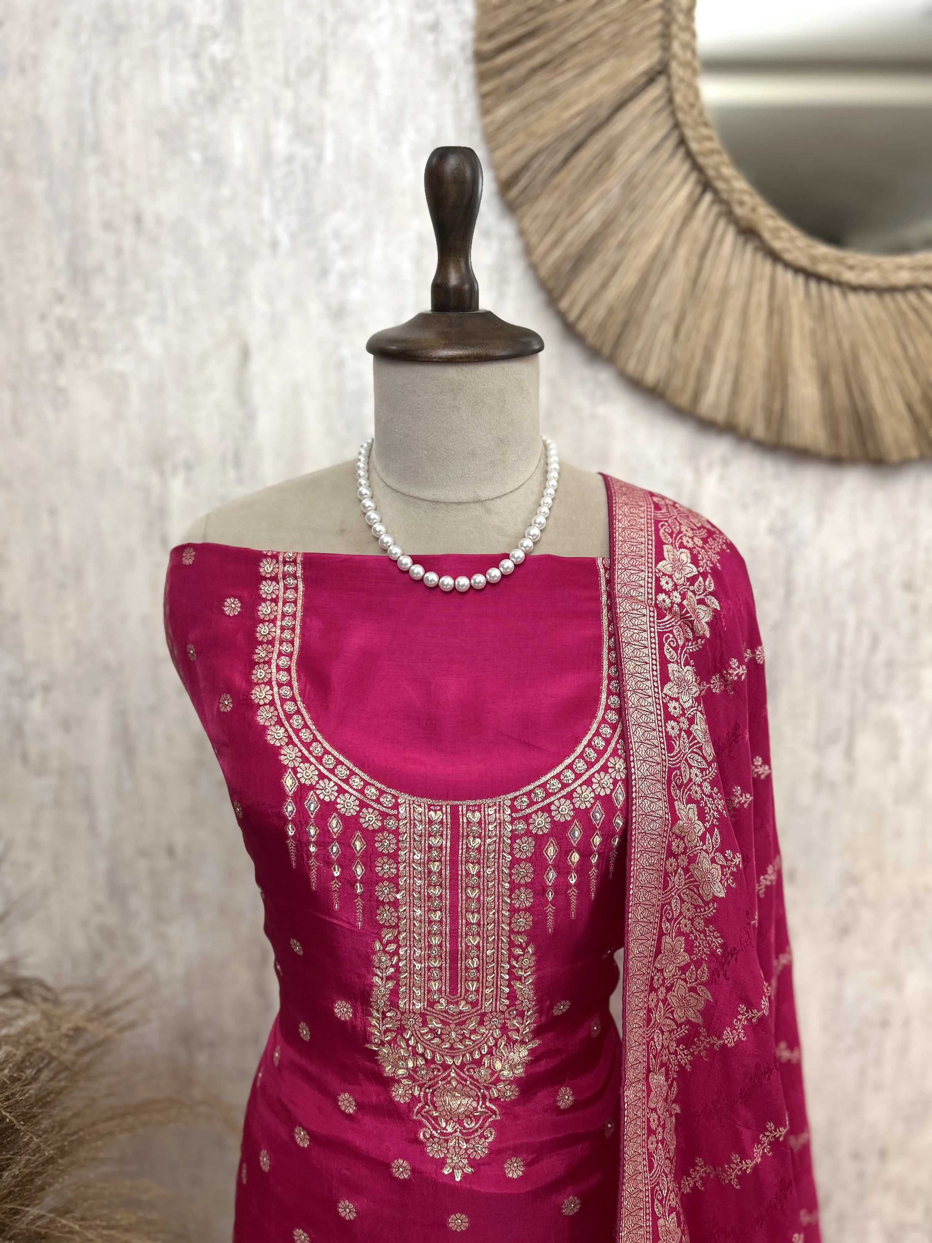 Dola Silk Unstitched Suit Set With Dola Silk Dupatta