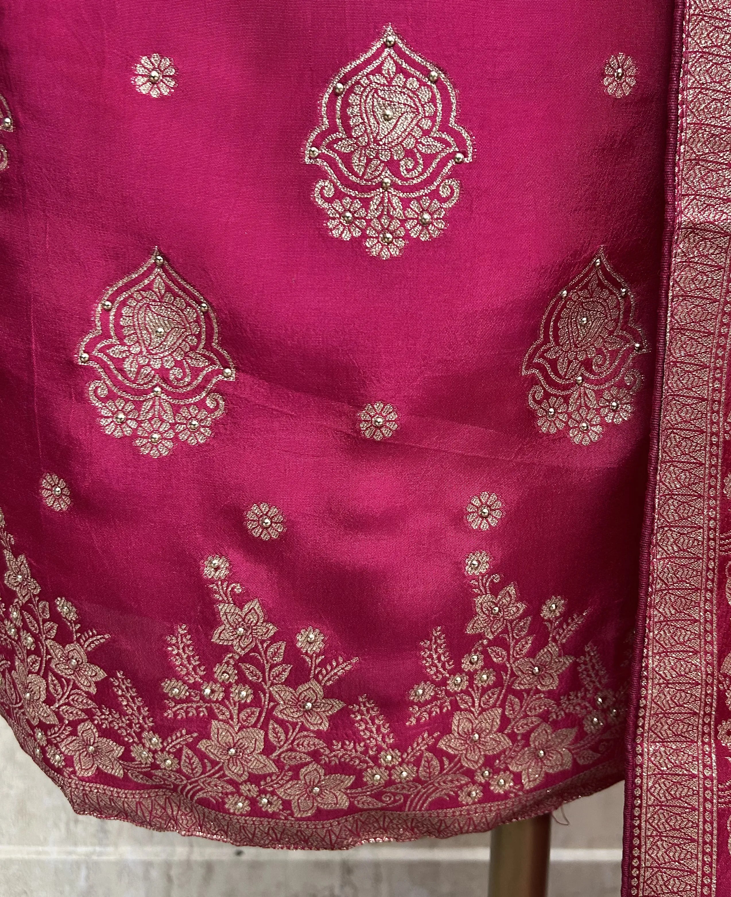 Dola Silk Unstitched Suit Set With Dola Silk Dupatta