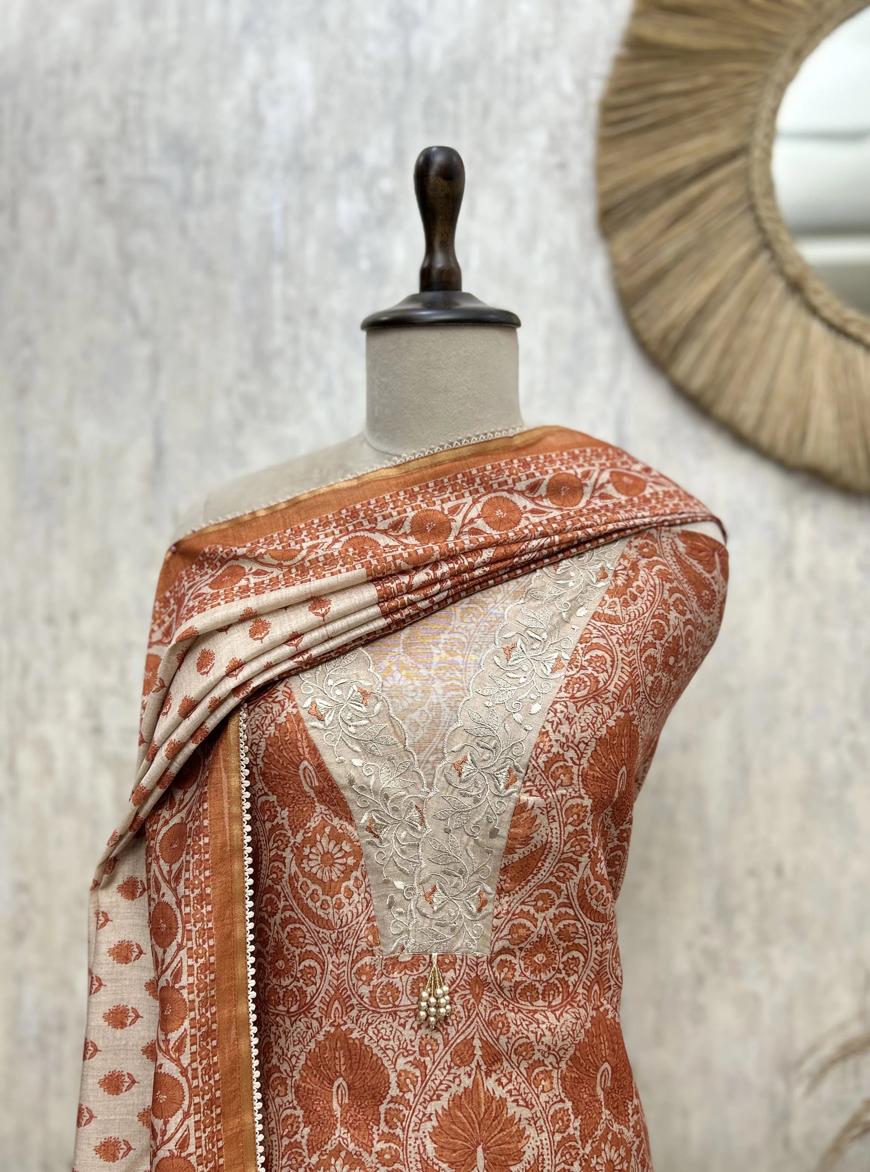 Rose Blossom Heritage Linen Unstitched Suit