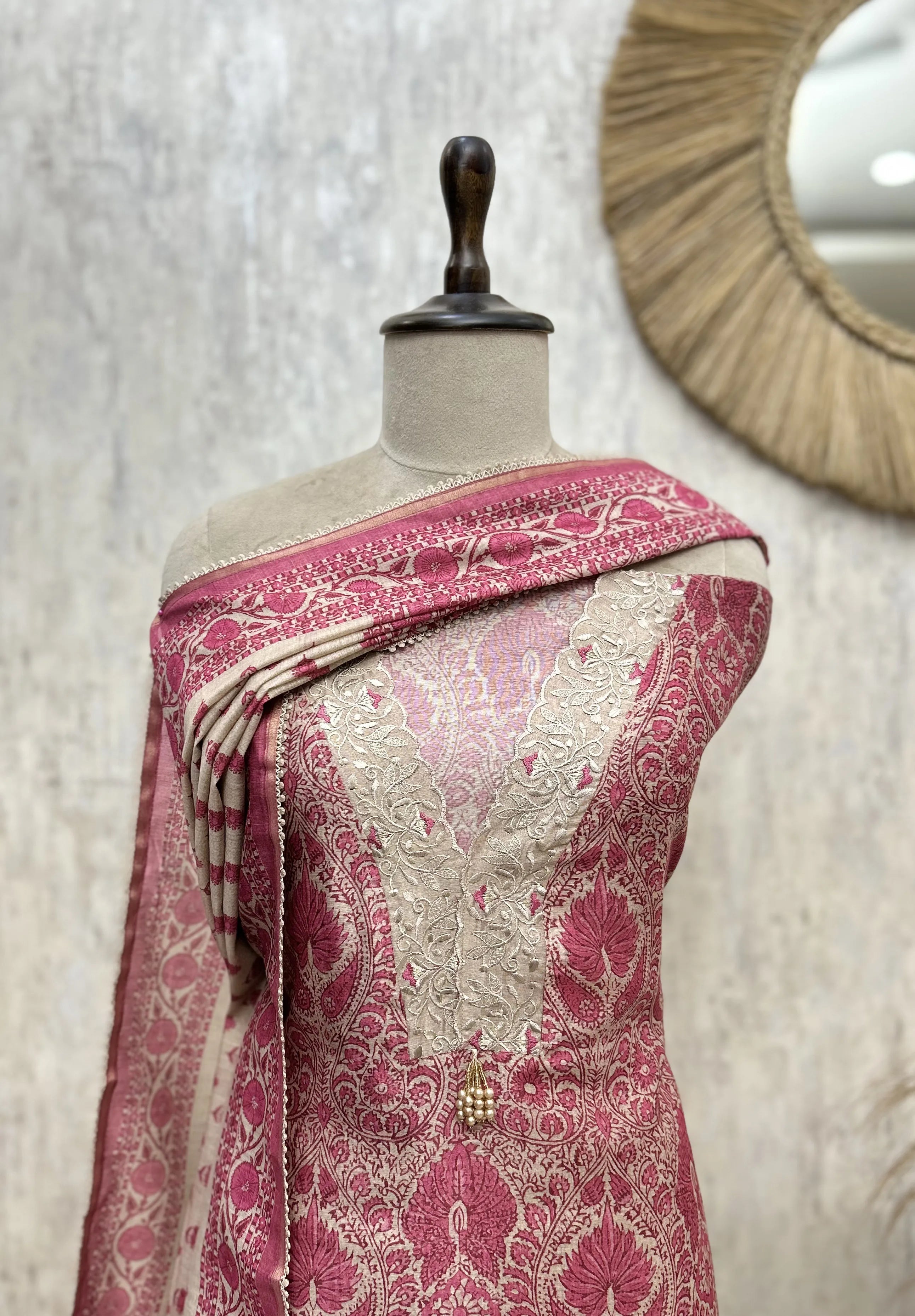 Rose Blossom Heritage Linen Unstitched Suit