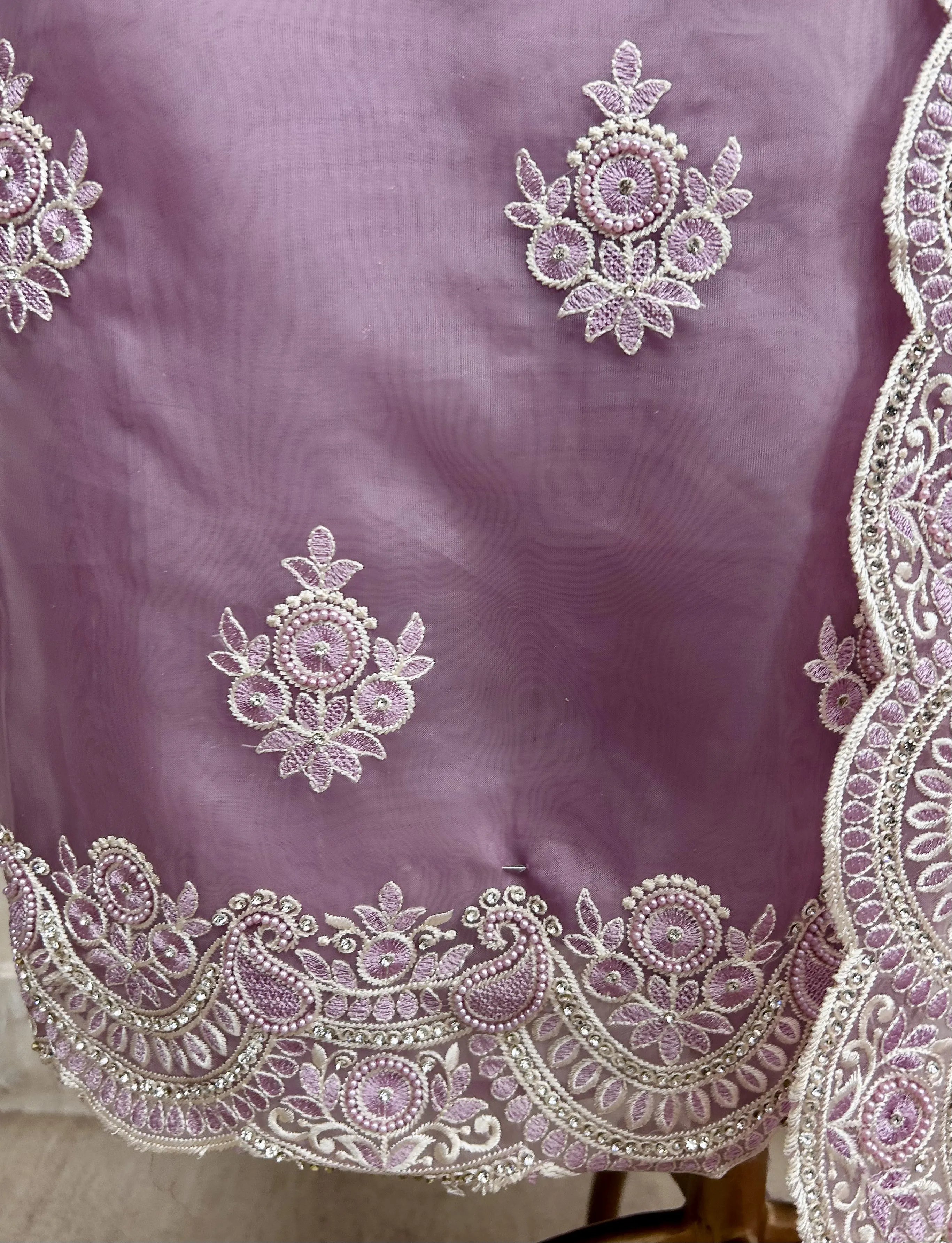 Glass Organza Unstitched Suit Set With Glass Organza Dupatta