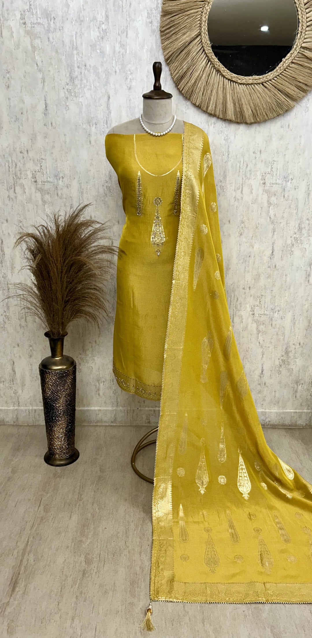 Tissue Unstitched Suit Set With Tissue Dupatta