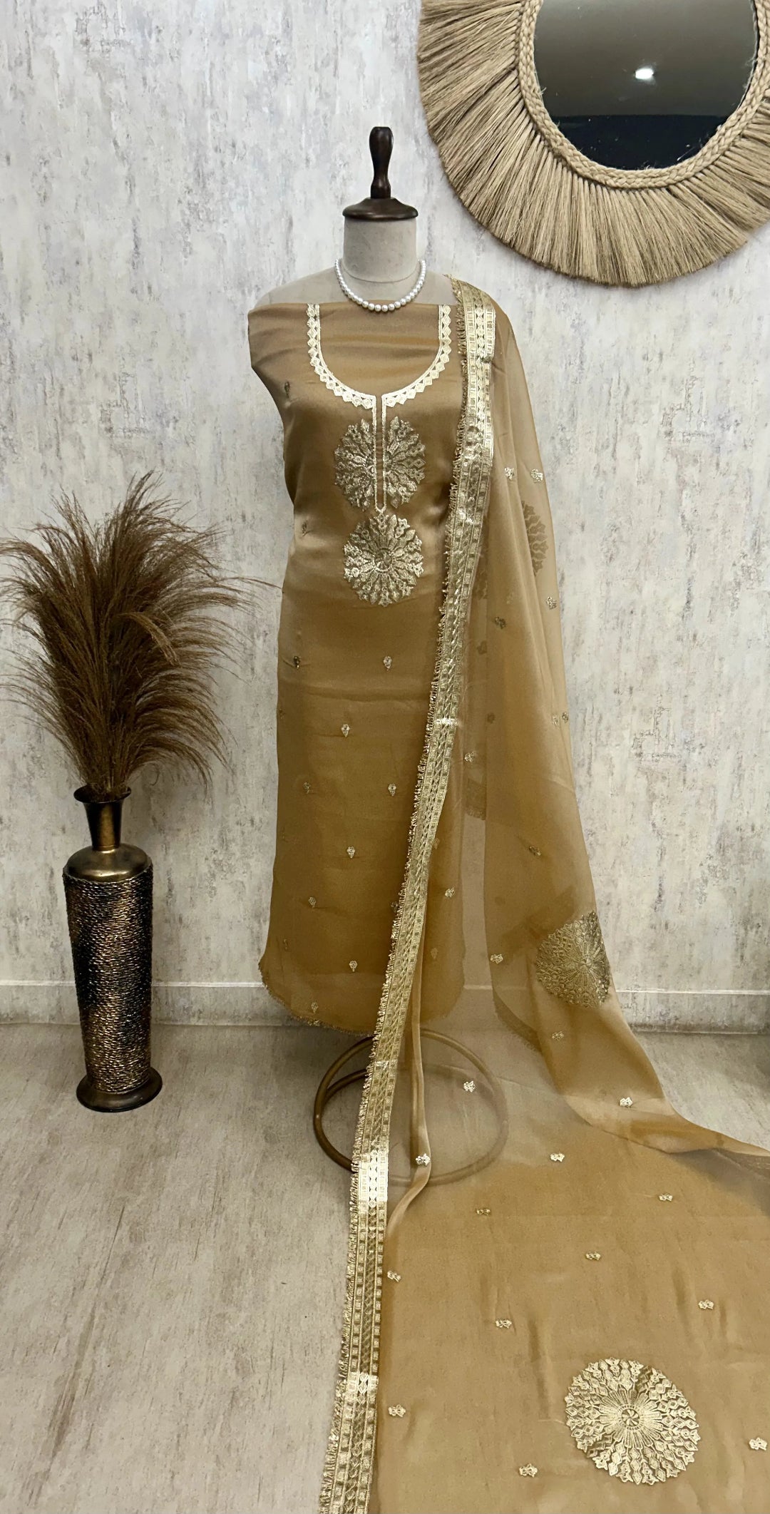 Organza Unstitched Suit Set With Organza Dupatta