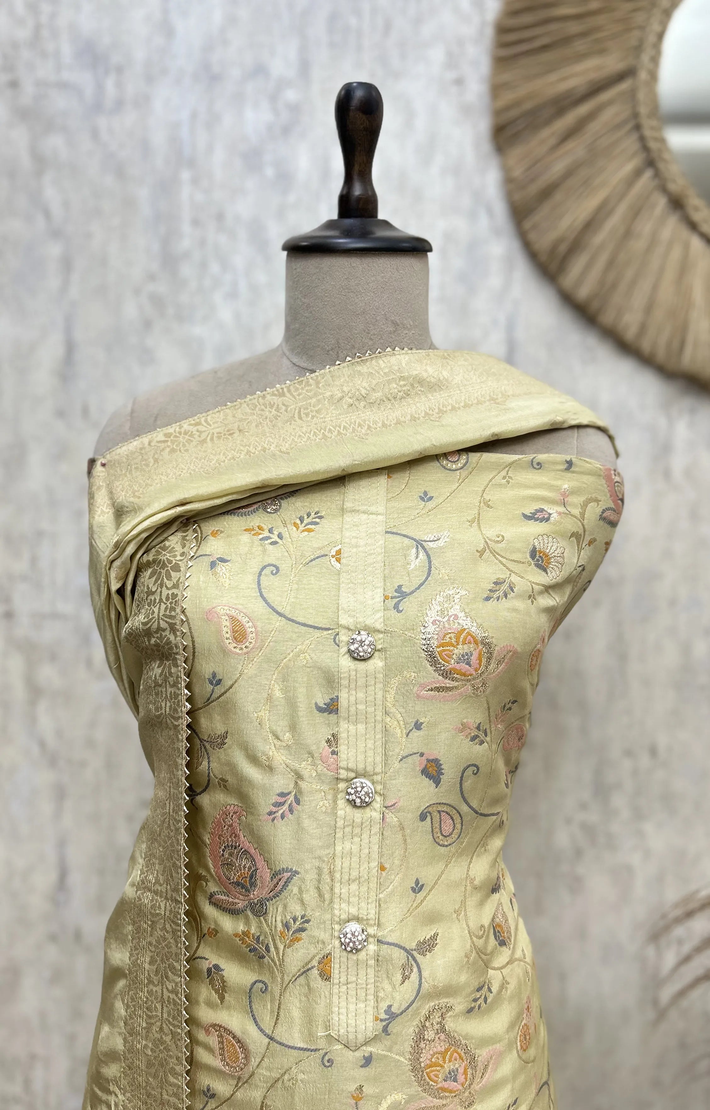 Aqua Floral Heritage Dola silk Unstitched Suit