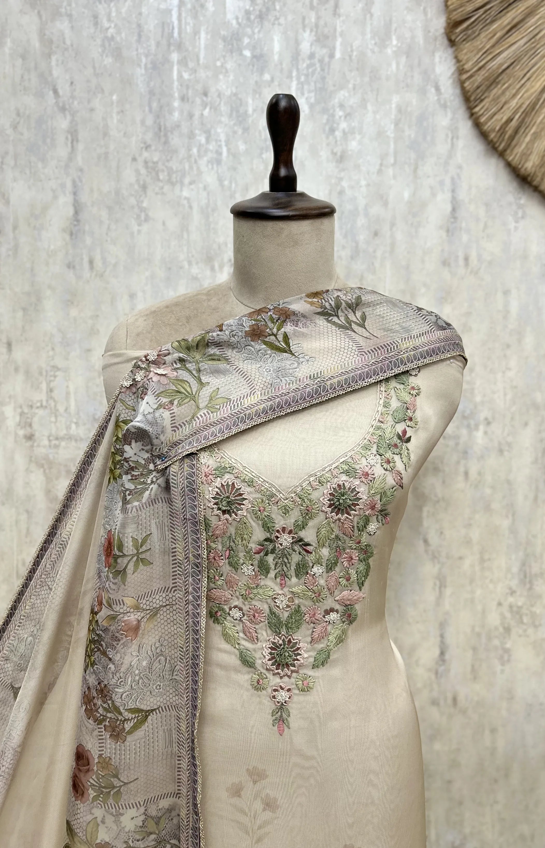Ethereal Floral Twill Organza Unstitched Suit