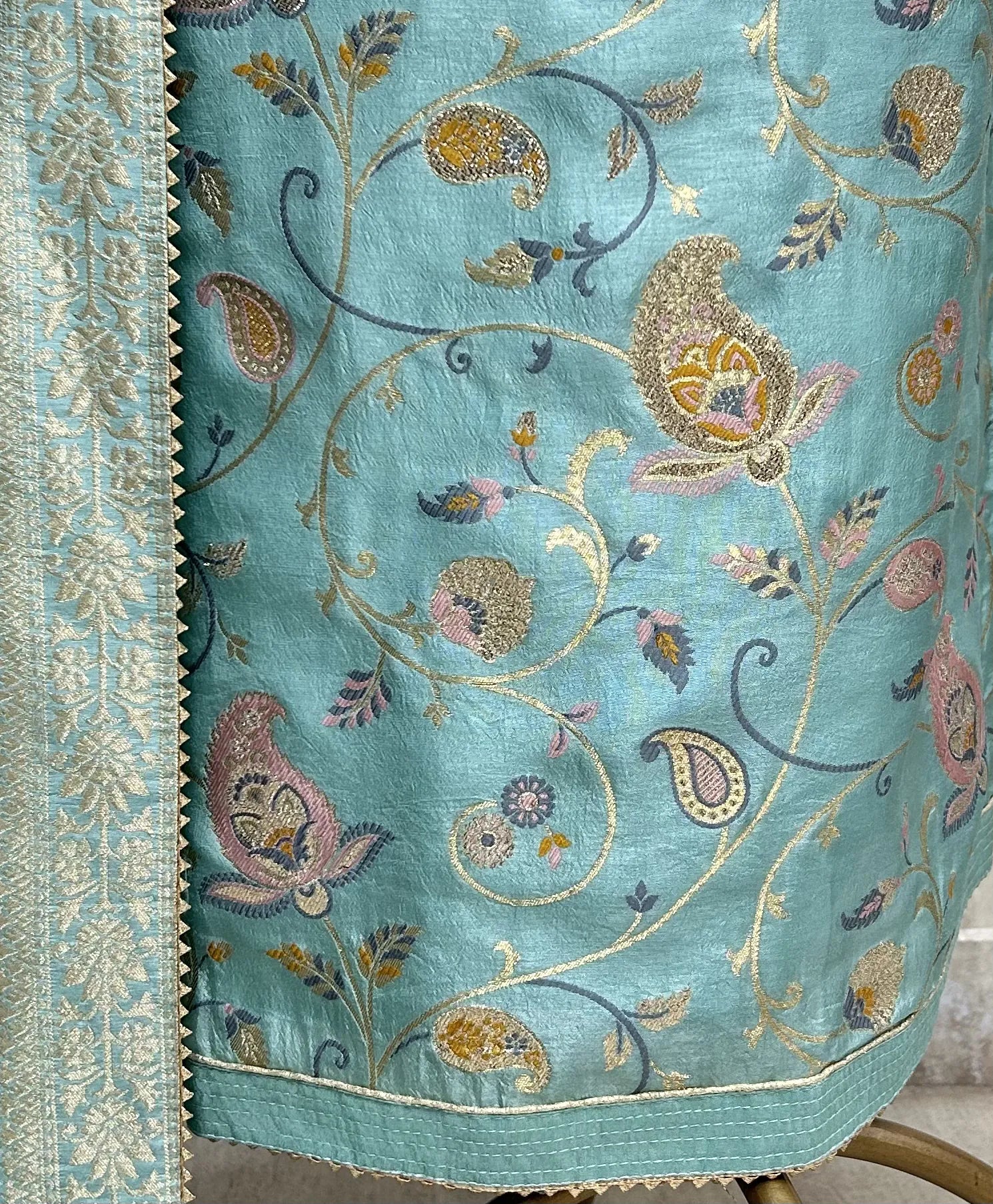 Aqua Floral Heritage Dola silk Unstitched Suit