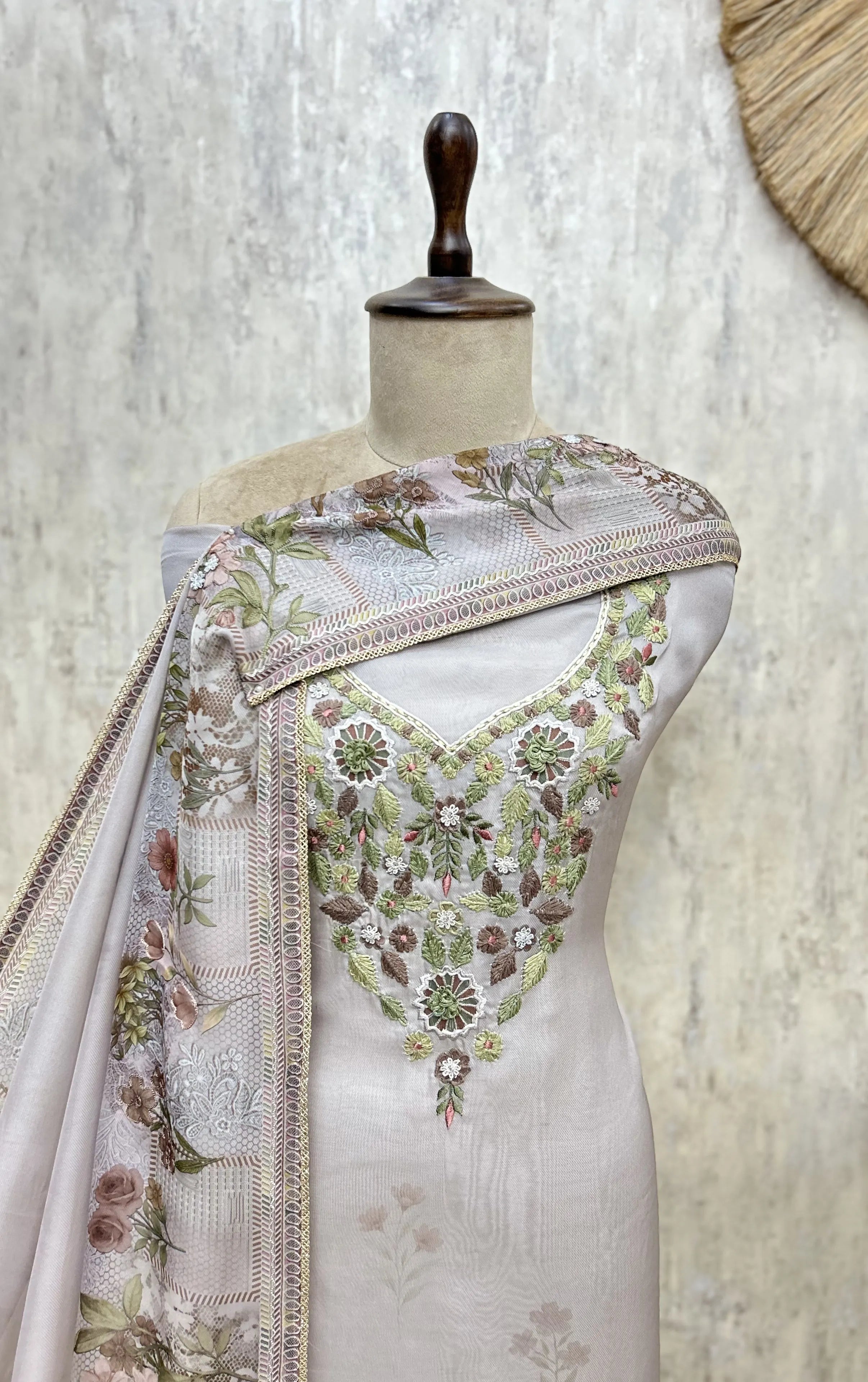Ethereal Floral Twill Organza Unstitched Suit