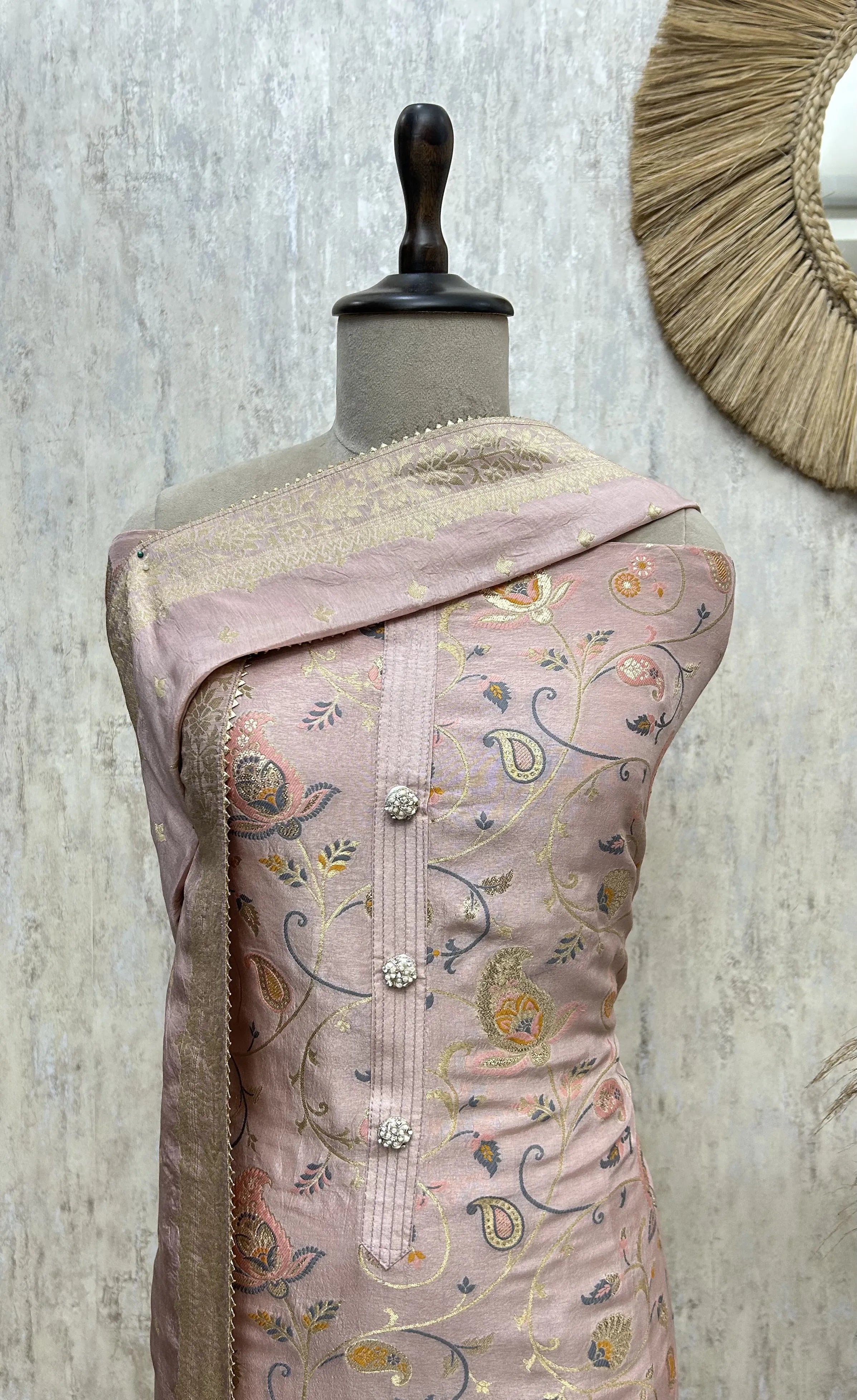 Aqua Floral Heritage Dola silk Unstitched Suit