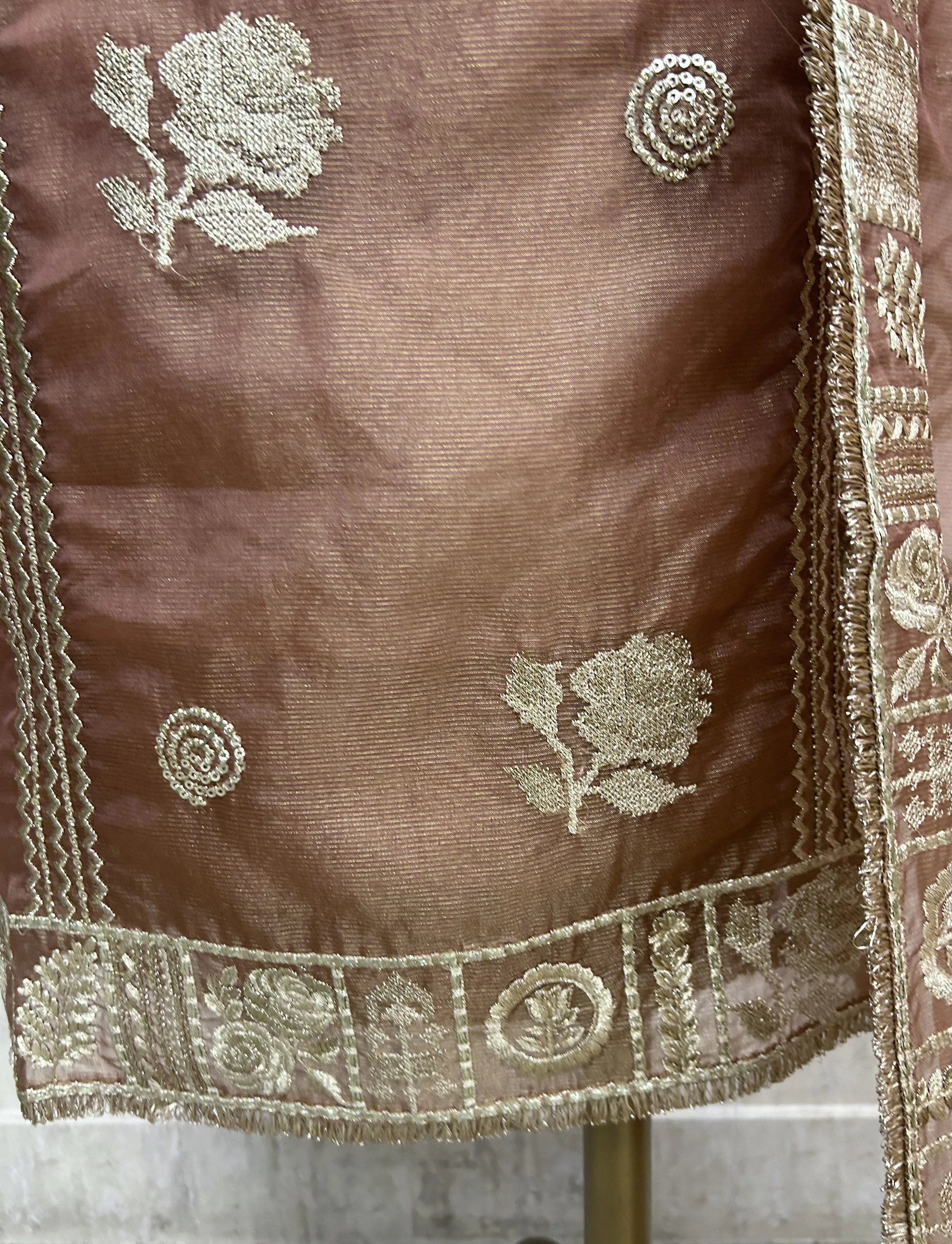 Tissue Organza Unstitched Suit Set With Tissue Organza Dupatta