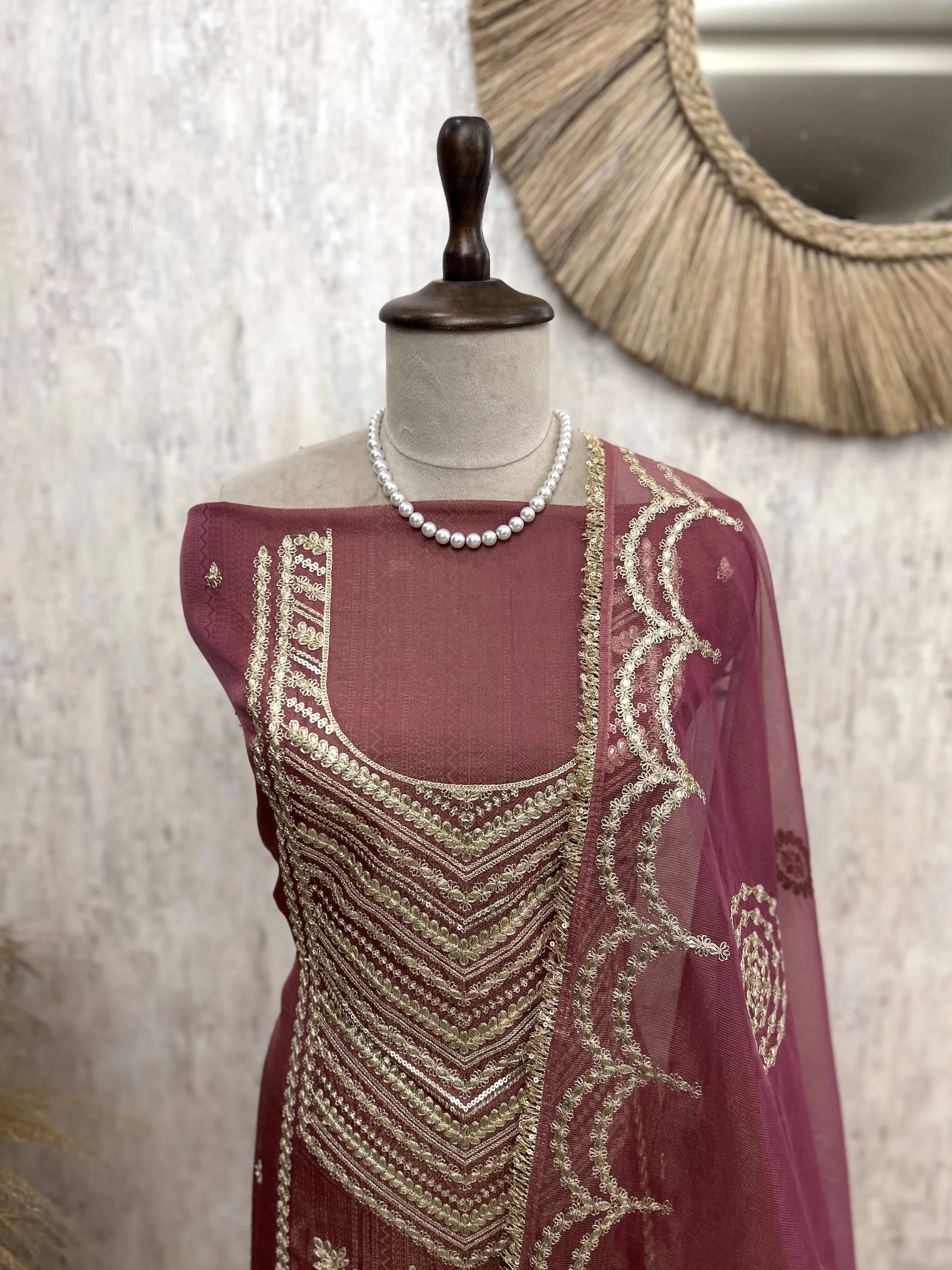 Silk Unstitched Suit Set Featuring Tissue Dupatta