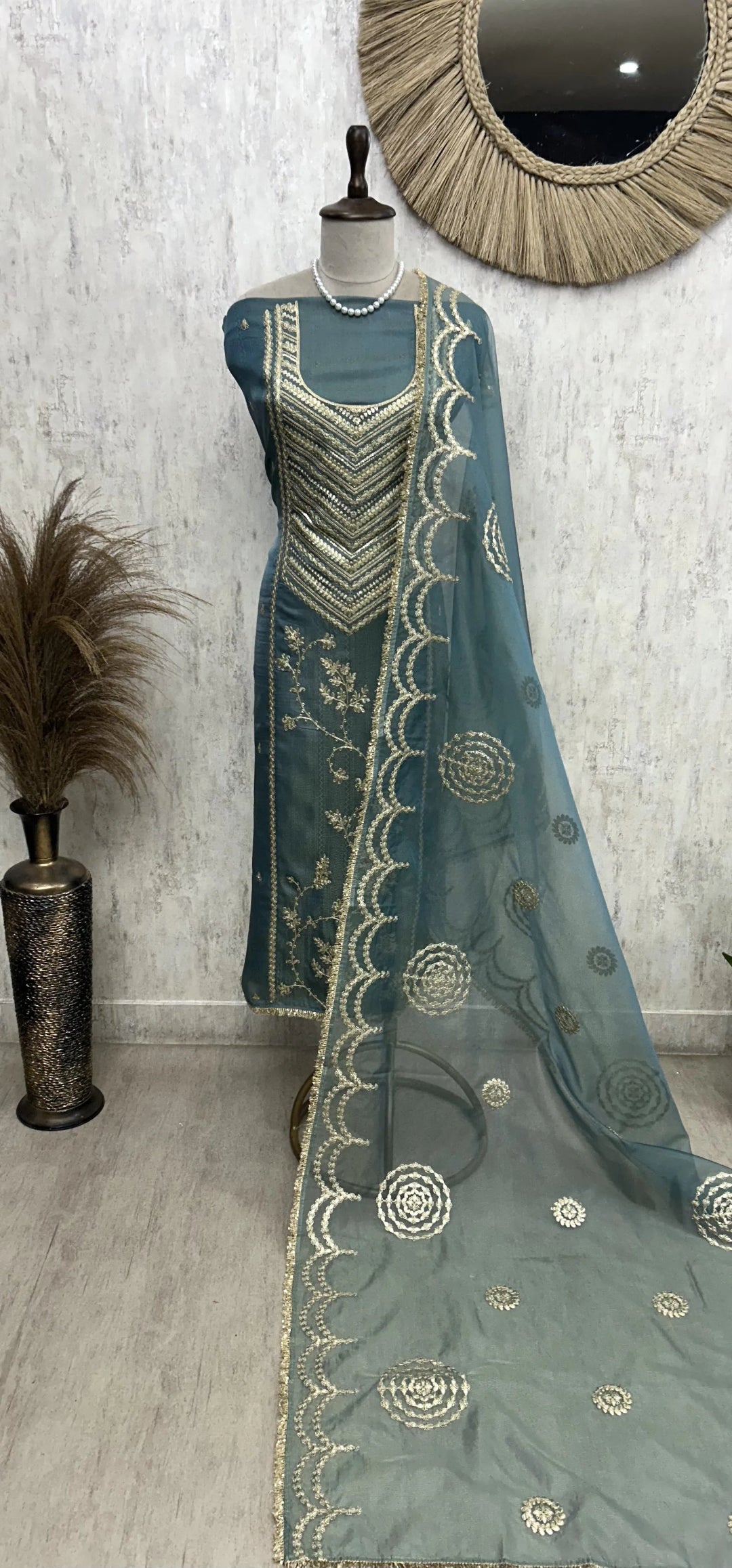 Silk Unstitched Suit Set Featuring Tissue Dupatta