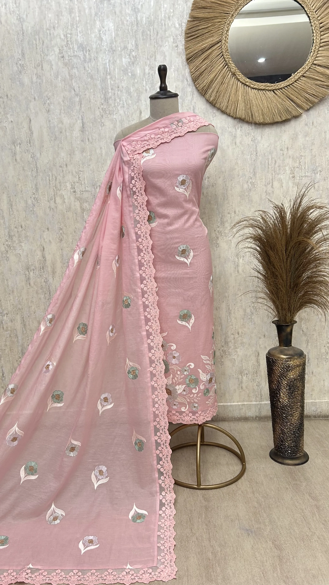 Pastel Bloom Elegance Mul chanderi Unstitched Suit