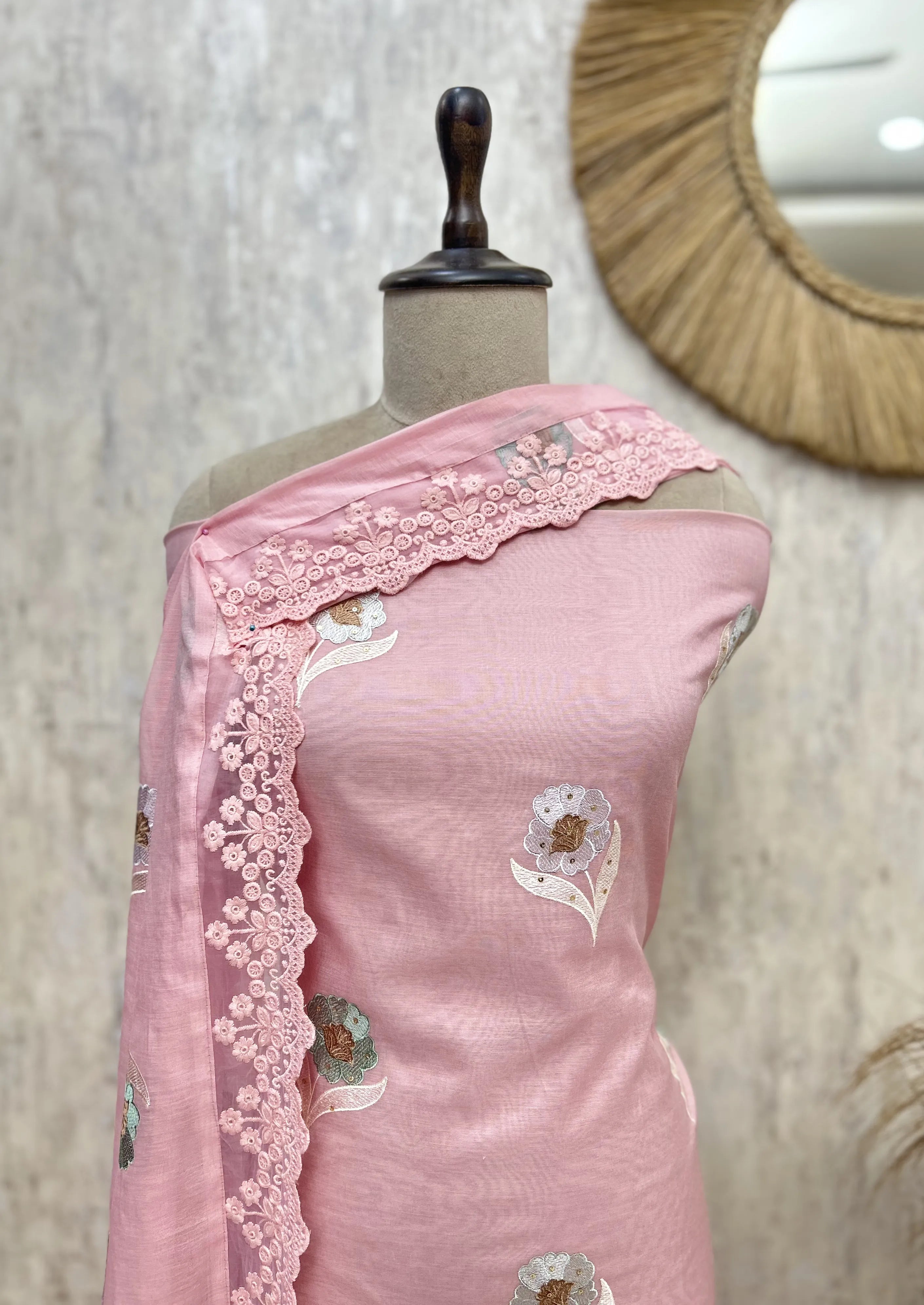 Pastel Bloom Elegance Mul chanderi Unstitched Suit
