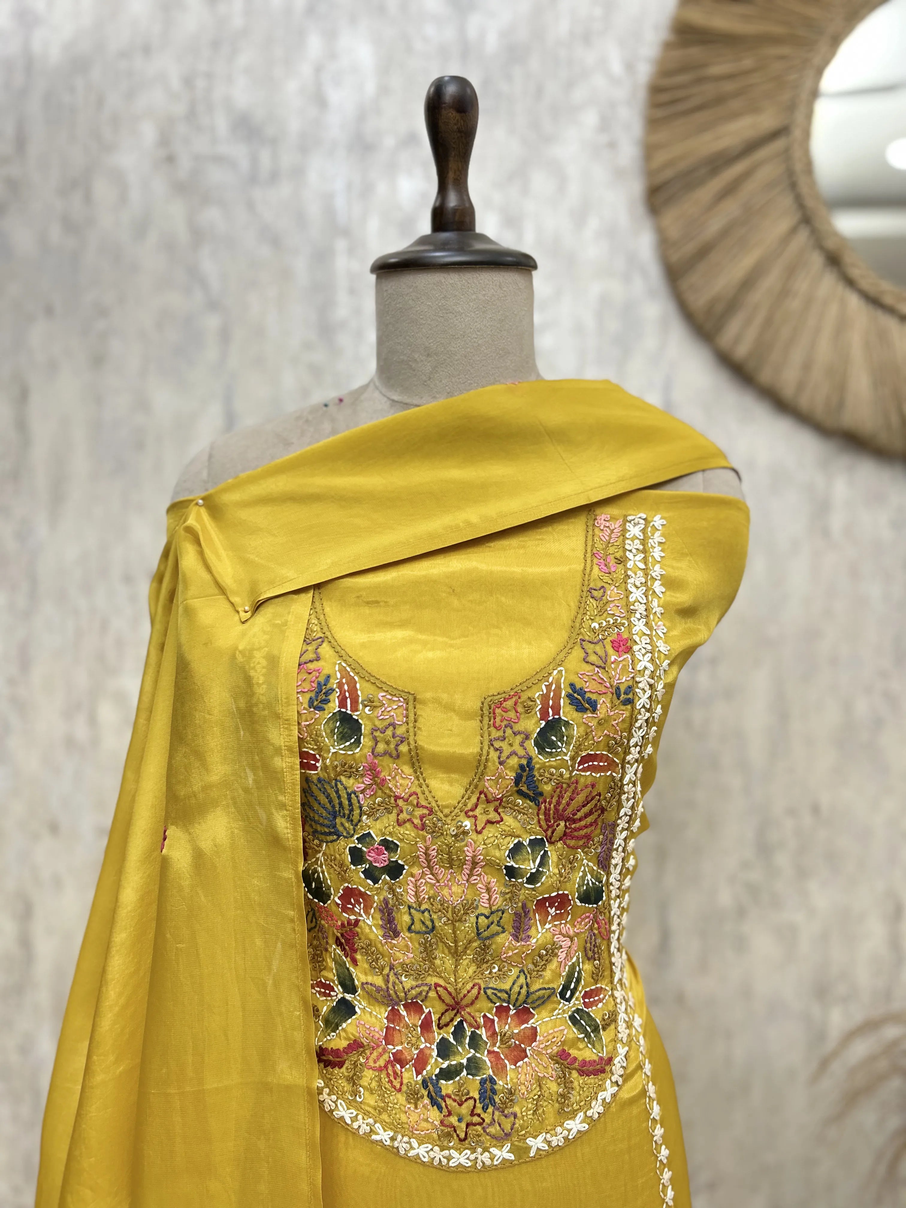 Rose Garden Embroidery glass organza Unstitched Suit