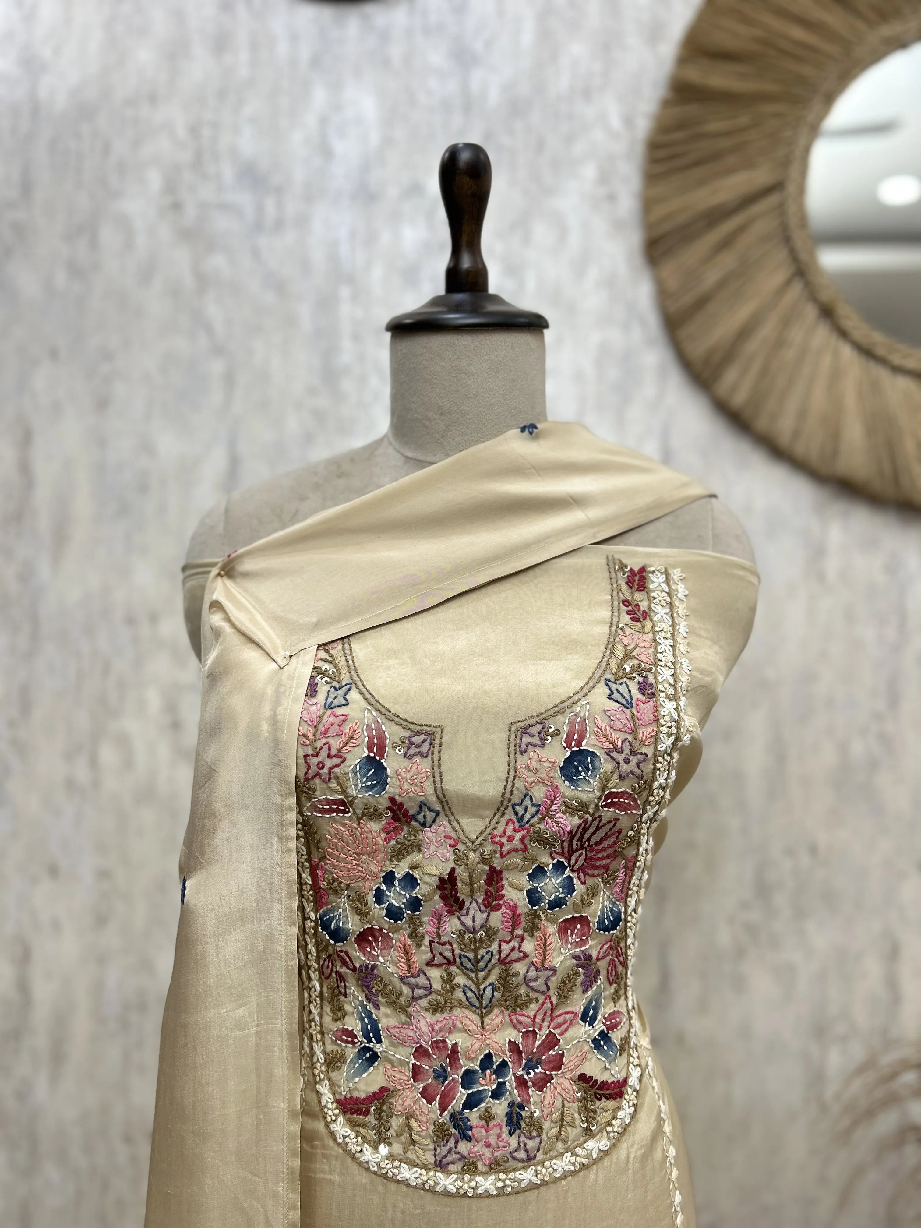 Rose Garden Embroidery glass organza Unstitched Suit
